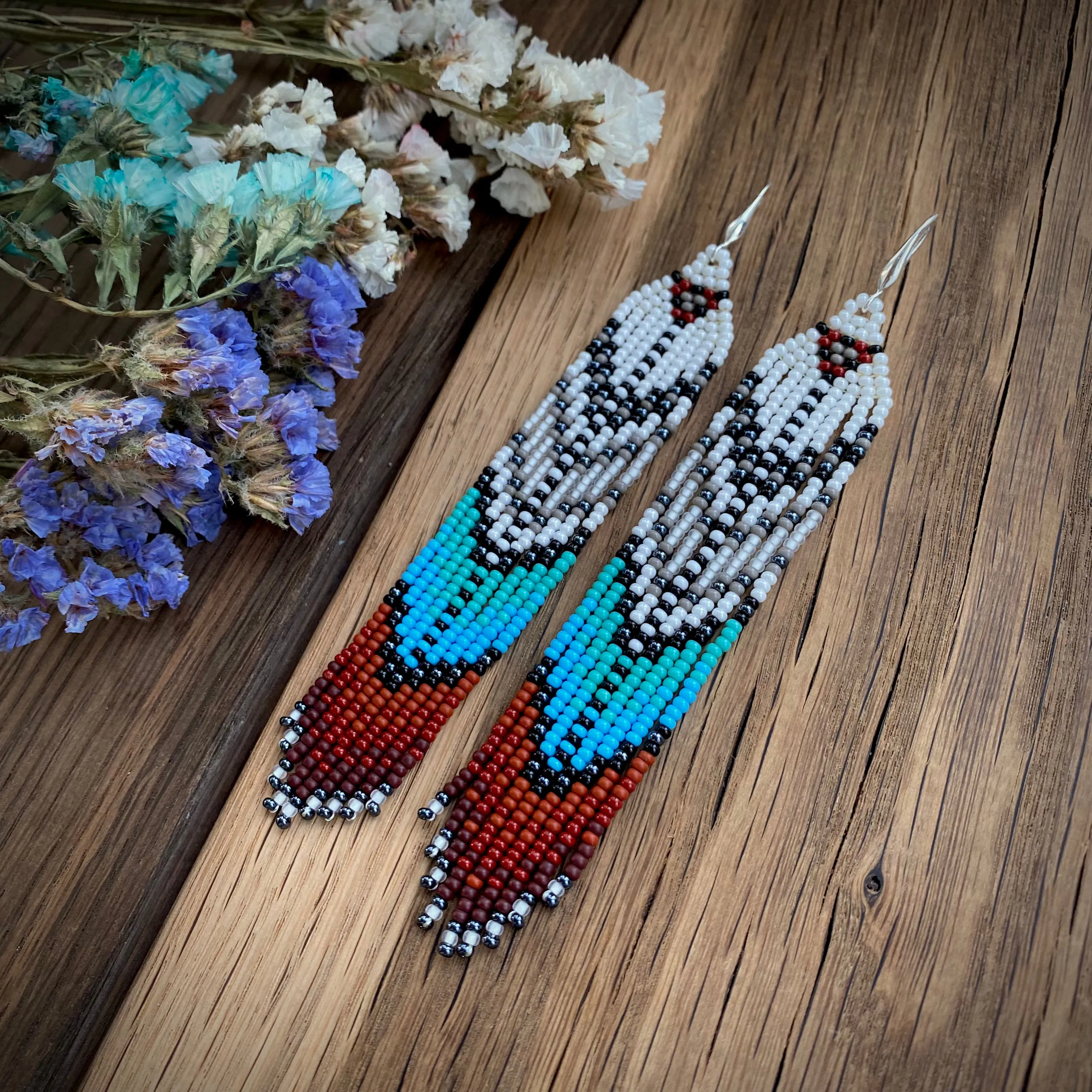 Handmade seed beaded Indigenous Earrings, Native inspired