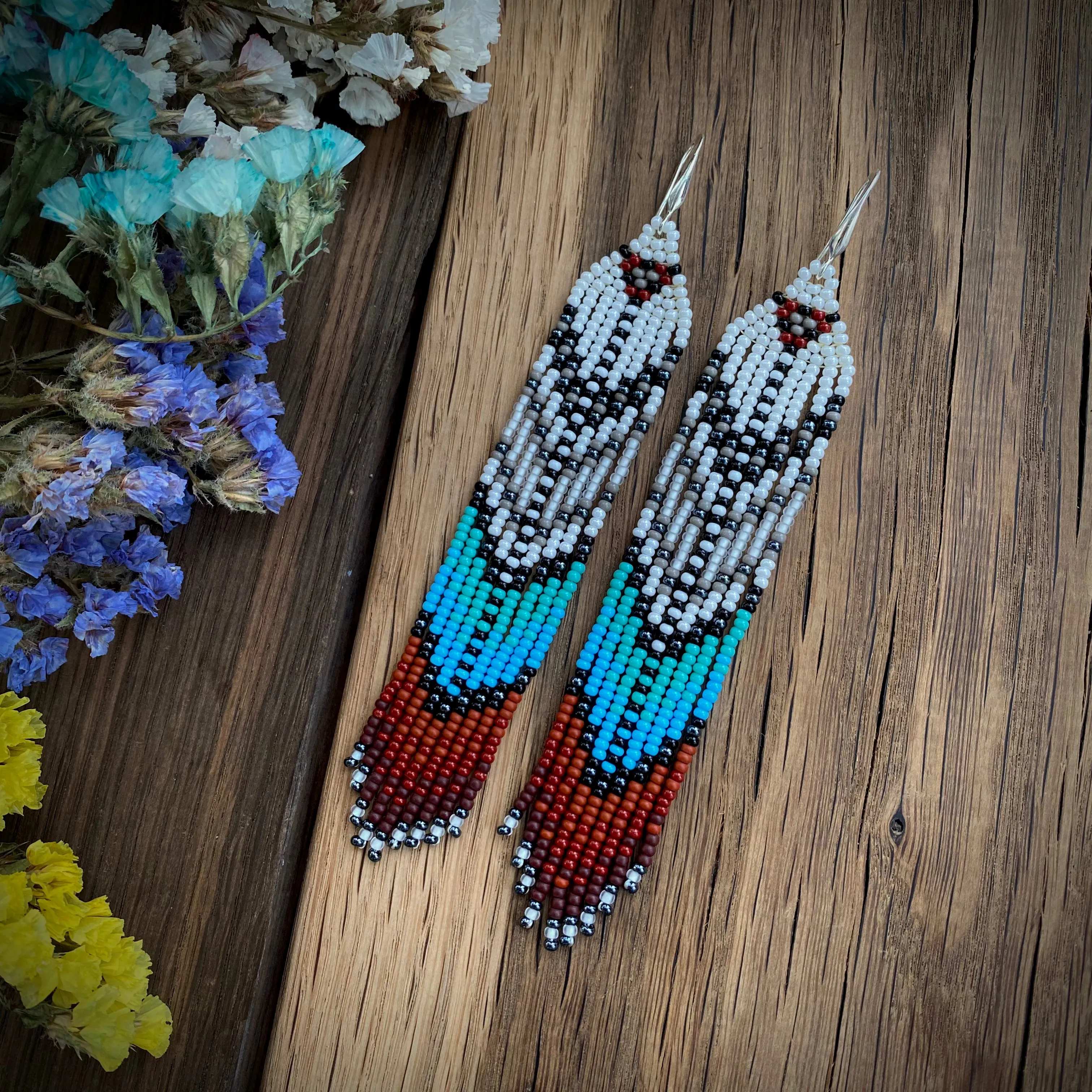 Handmade seed beaded Indigenous Earrings, Native inspired