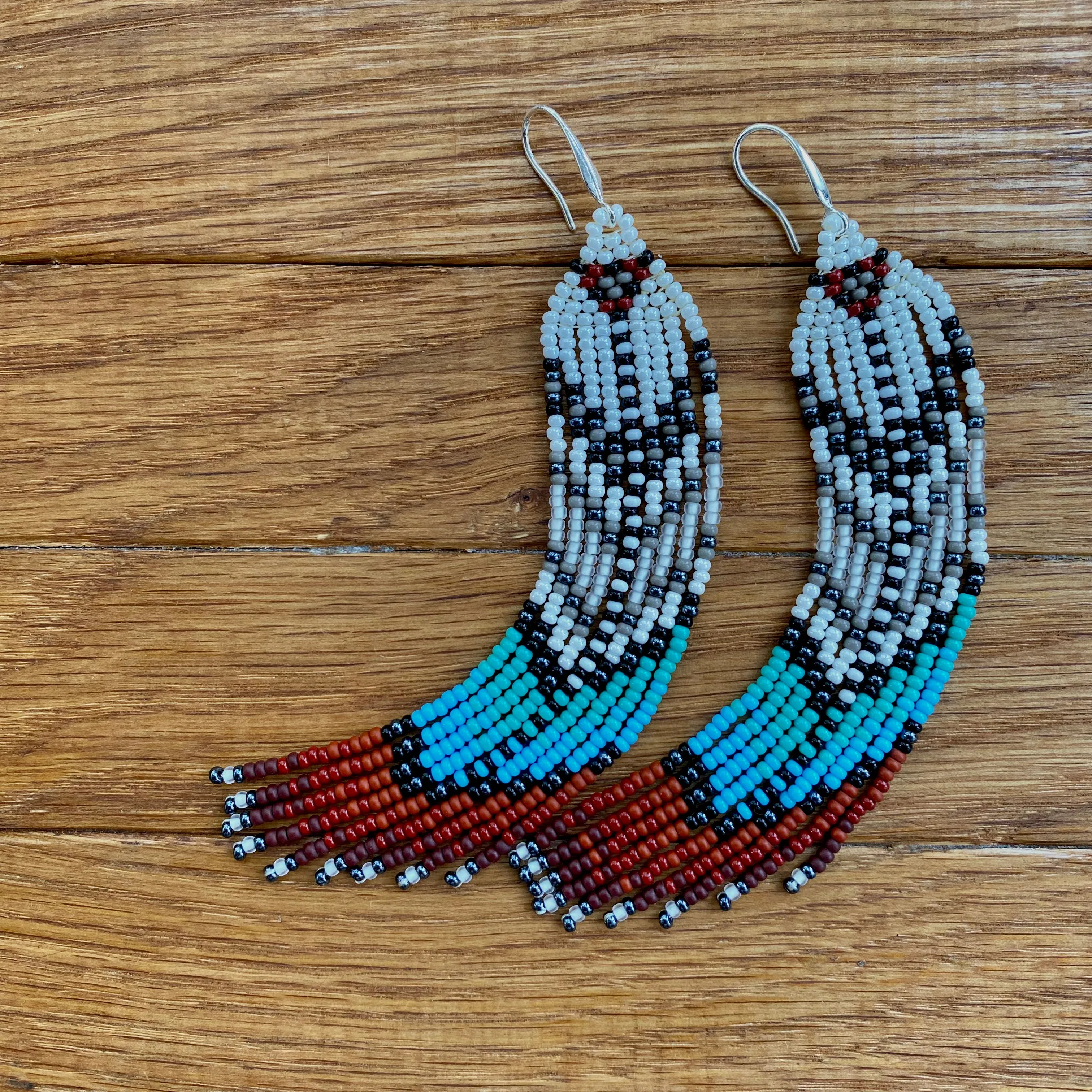 Handmade seed beaded Indigenous Earrings, Native inspired