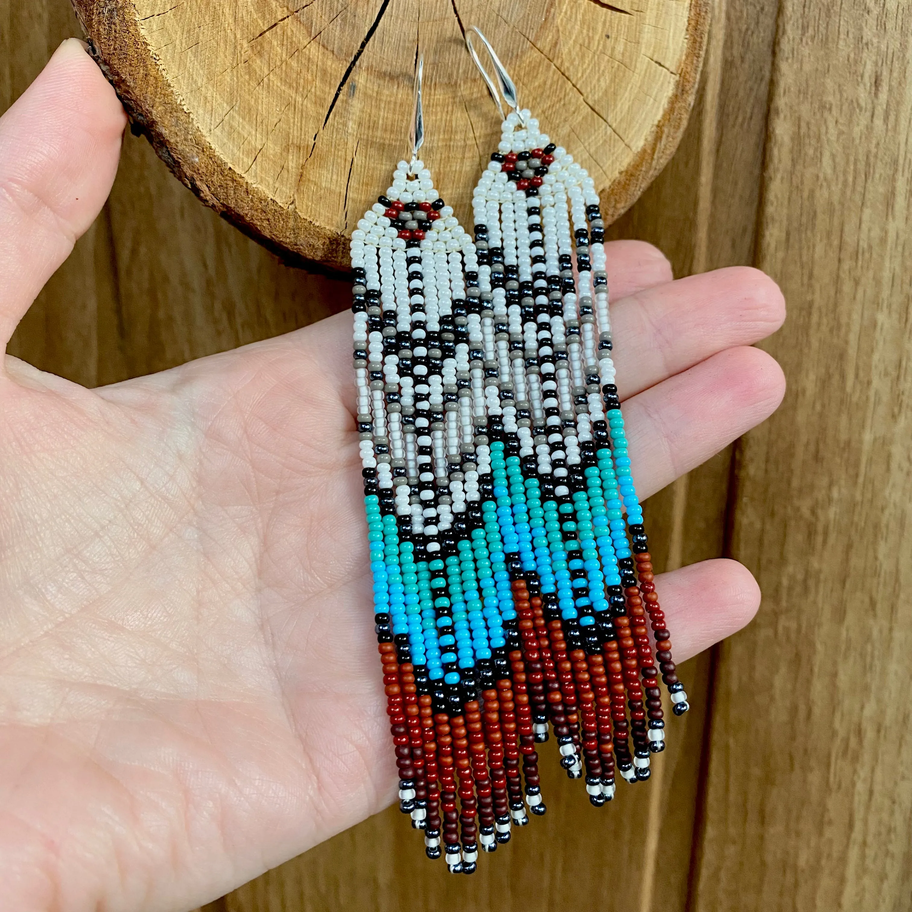 Handmade seed beaded Indigenous Earrings, Native inspired