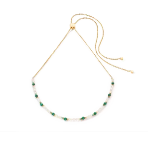 Harmony necklace freshwater pearls malachite & gold