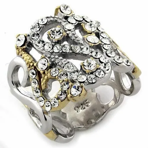 Jewellery Kingdom Ladies Silver Band Ring Sterling Silver 18kt Gold Stamped Cz Wide Fancy