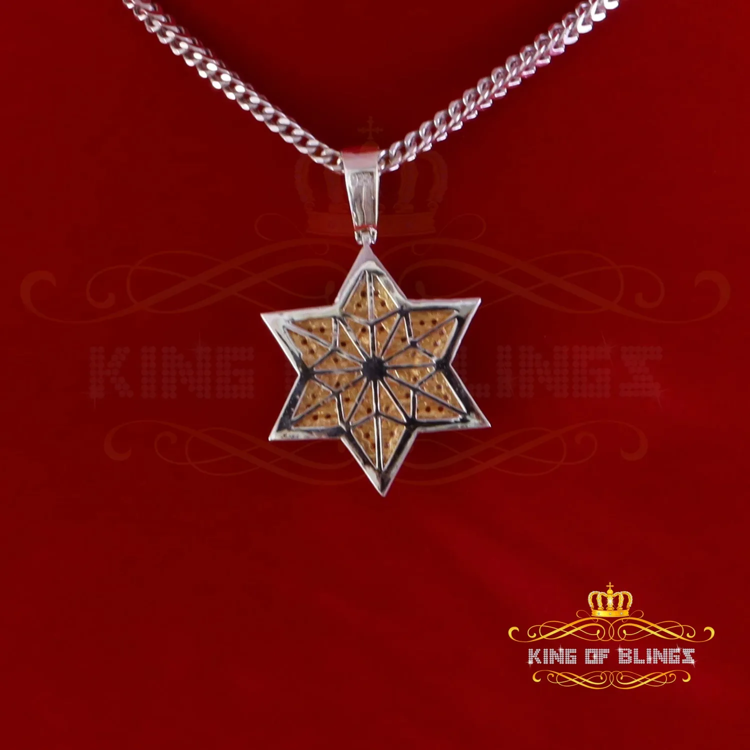 King Of Bling's 925 Silver White Six Pointed Star of David Pendant Men's 2.50ct VVS Moissanite