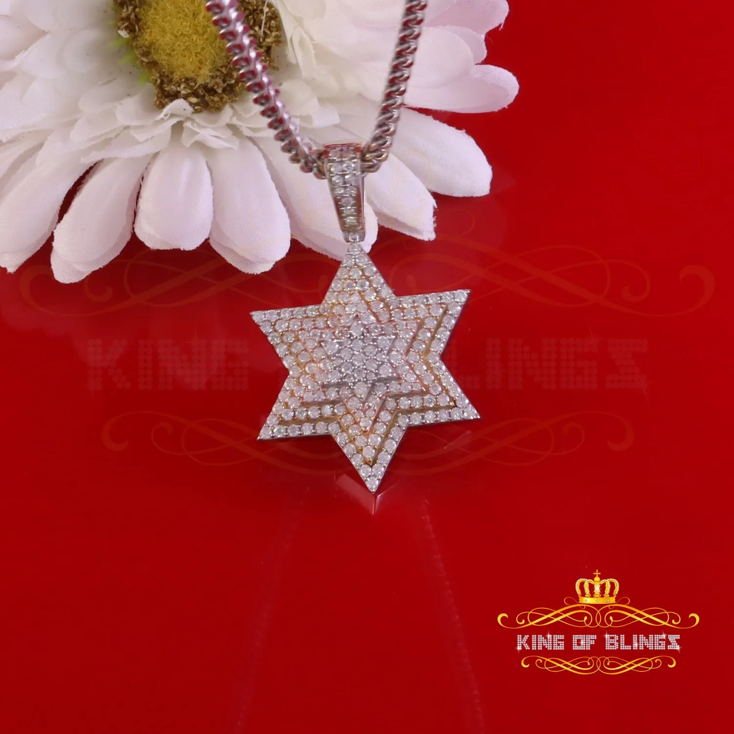 King Of Bling's 925 Silver White Six Pointed Star of David Pendant Men's 2.50ct VVS Moissanite