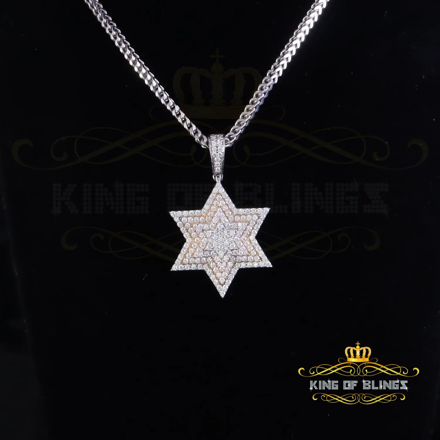 King Of Bling's 925 Silver White Six Pointed Star of David Pendant Men's 2.50ct VVS Moissanite