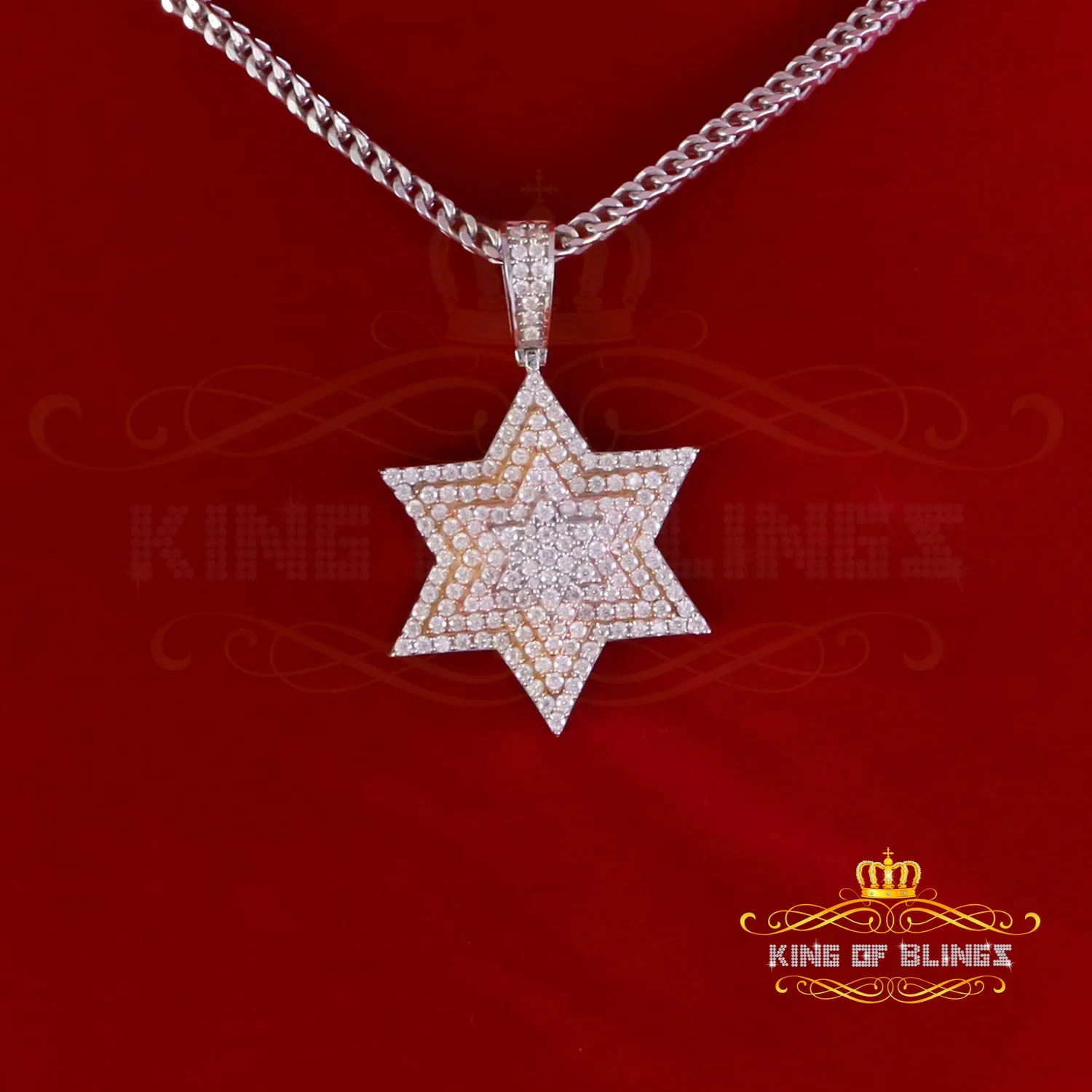 King Of Bling's 925 Silver White Six Pointed Star of David Pendant Men's 2.50ct VVS Moissanite