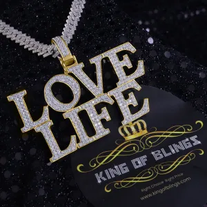 King Of Bling's Promise 925 Yellow Sterling silver LOVE LIFE Pendant with 11.64ct Cubic Zirconia