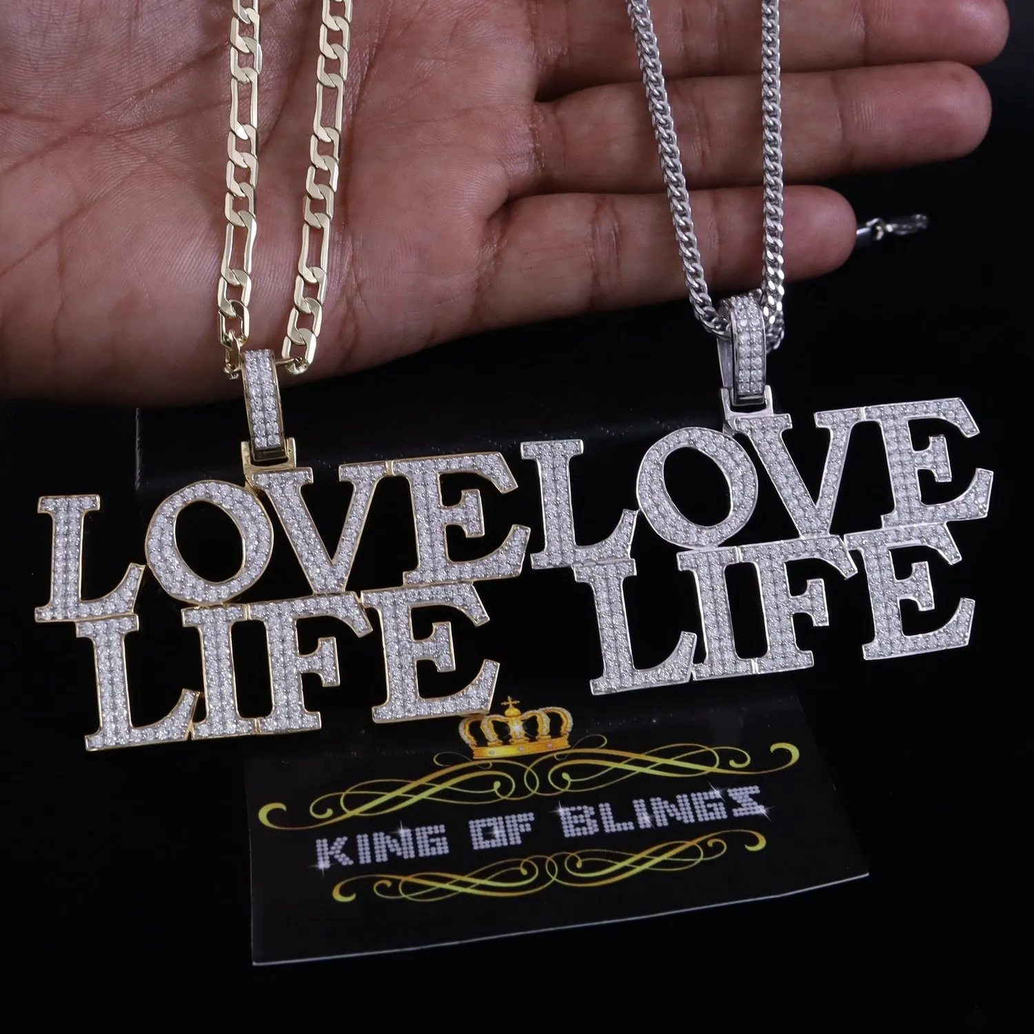 King Of Bling's Promise 925 Yellow Sterling silver LOVE LIFE Pendant with 11.64ct Cubic Zirconia