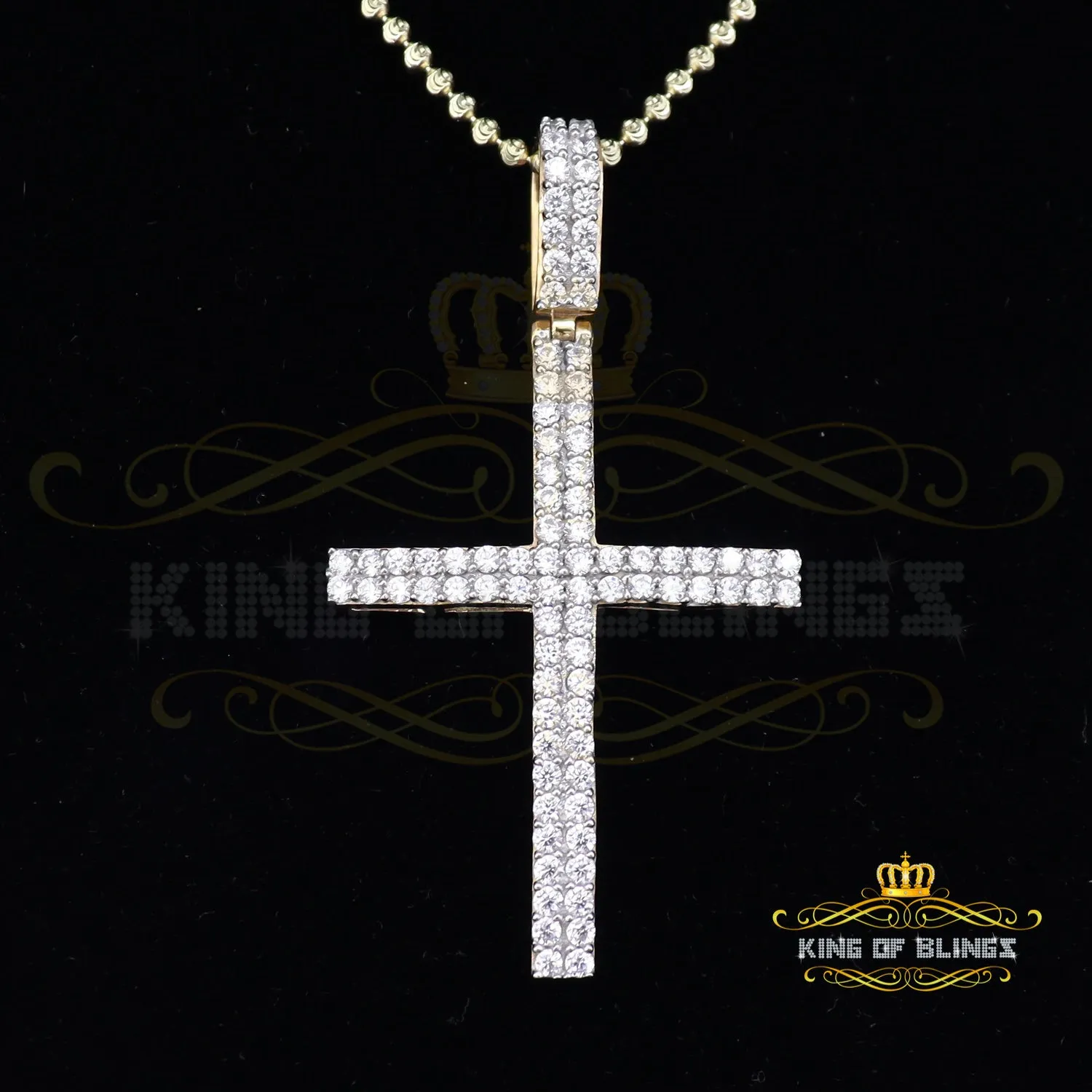 King of Bling's Yellow Sterling Silver CROSS Pendant with Cubic Zirconia Stone