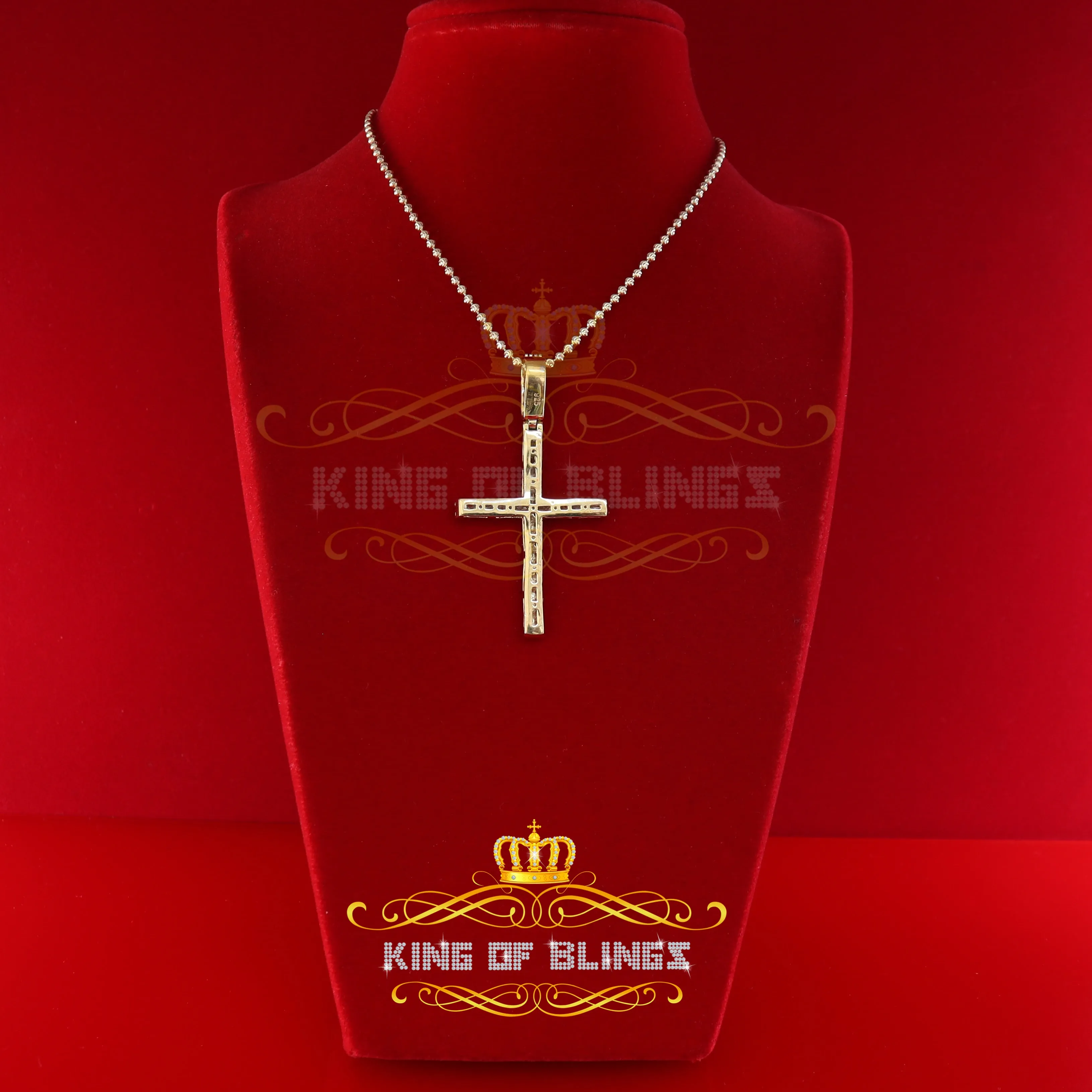 King of Bling's Yellow Sterling Silver CROSS Pendant with Cubic Zirconia Stone