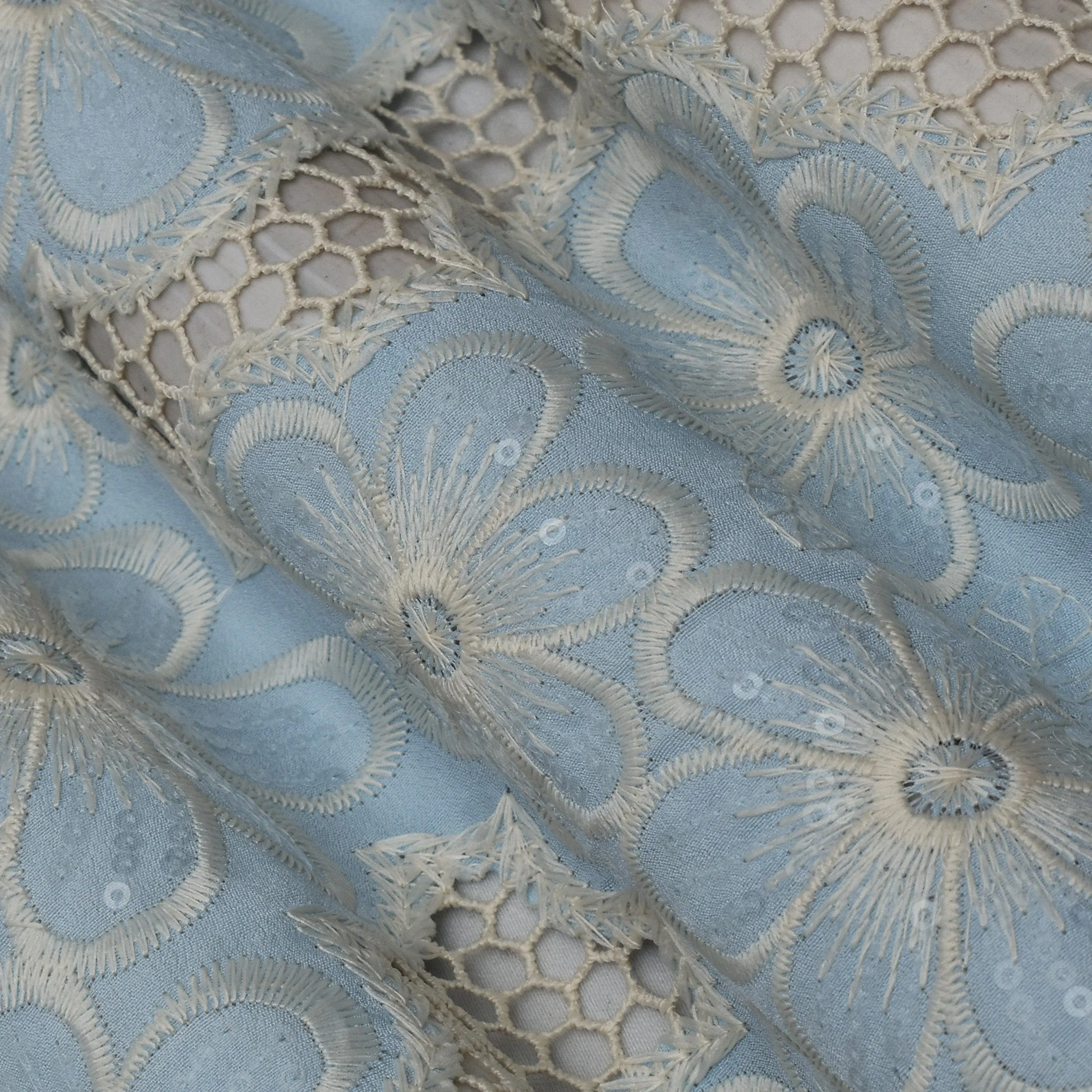 Light Blue Color Crepe Embroidery Fabric