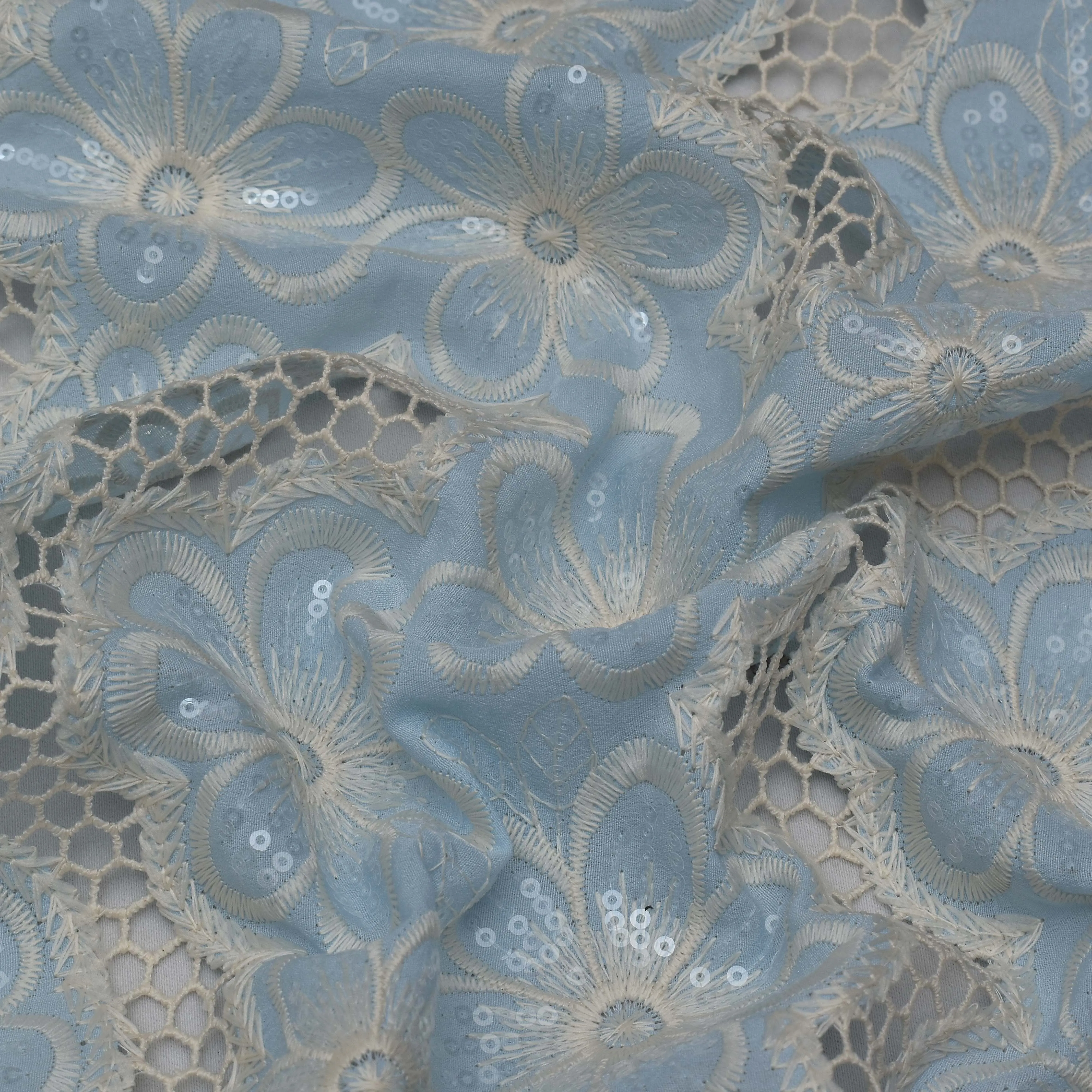 Light Blue Color Crepe Embroidery Fabric