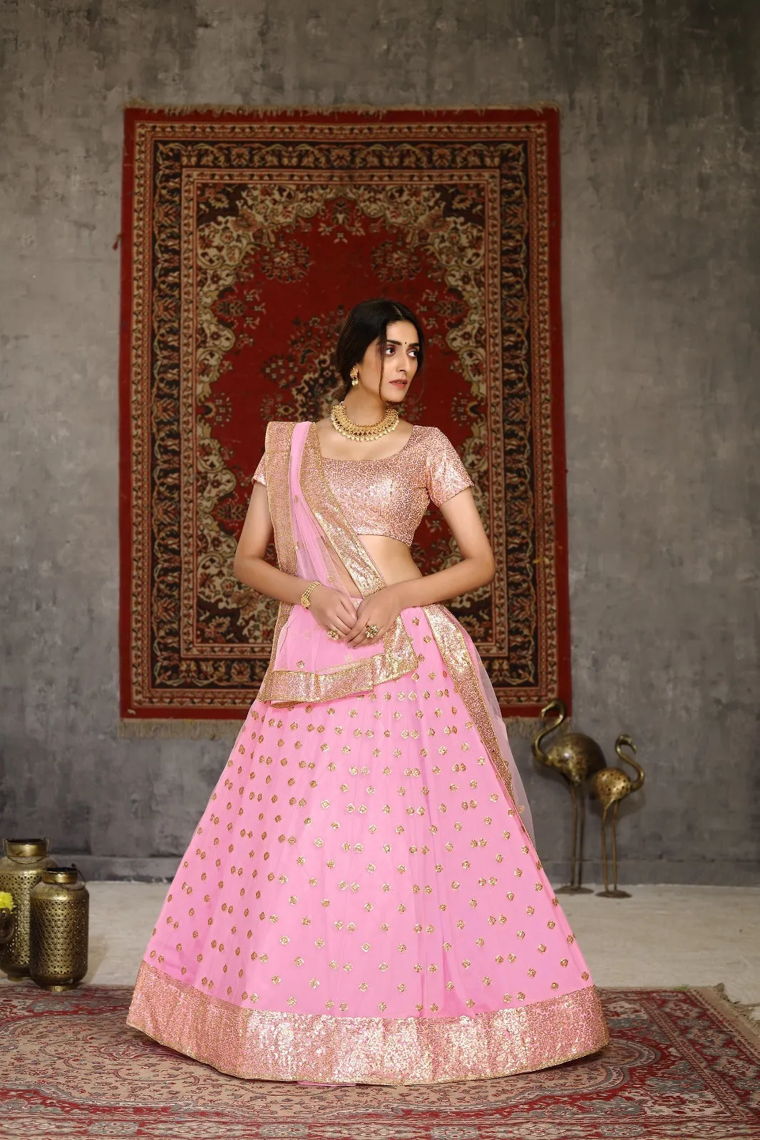 Light Pink Sequined Embroidered Lehenga Choli