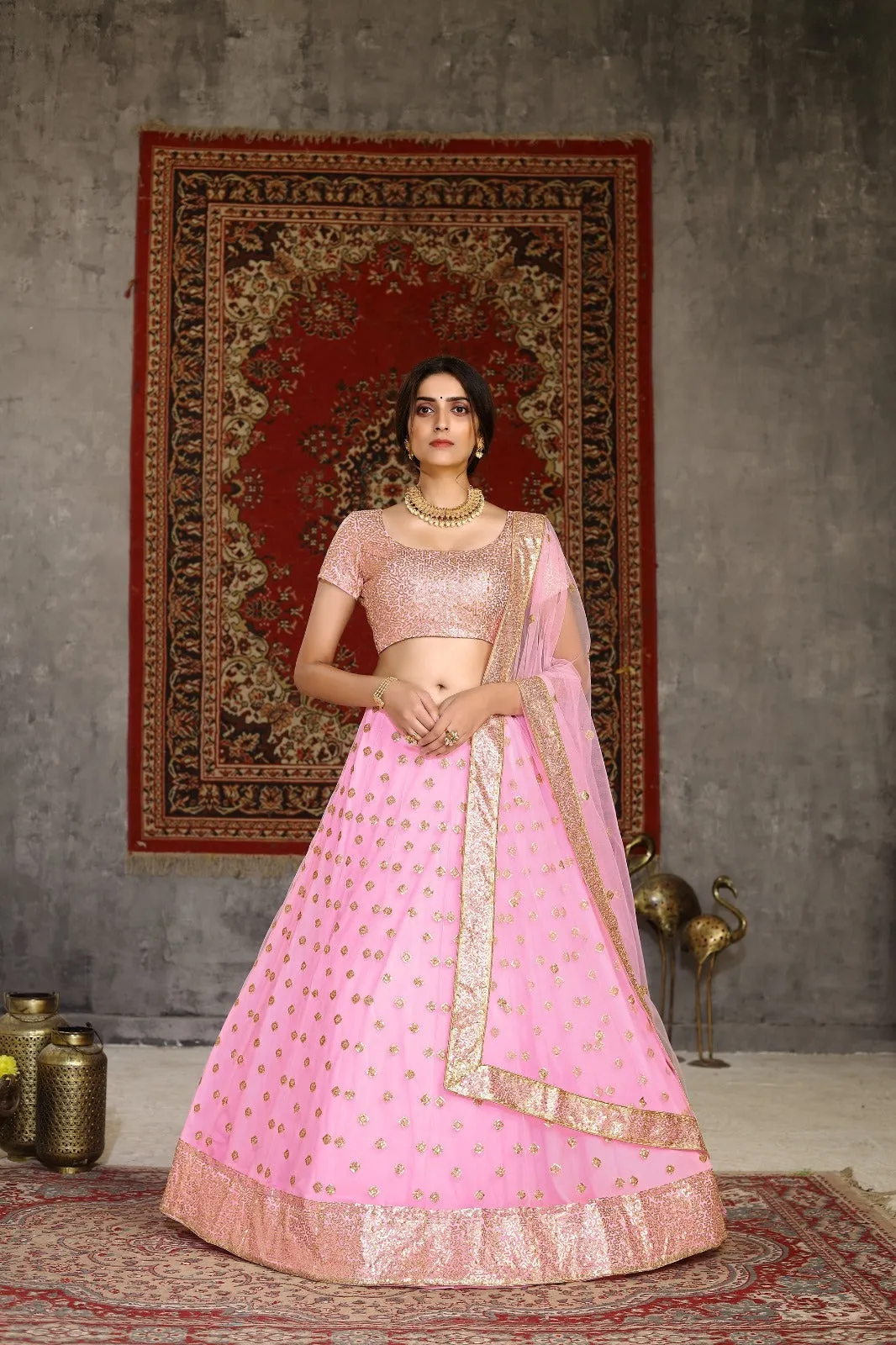 Light Pink Sequined Embroidered Lehenga Choli