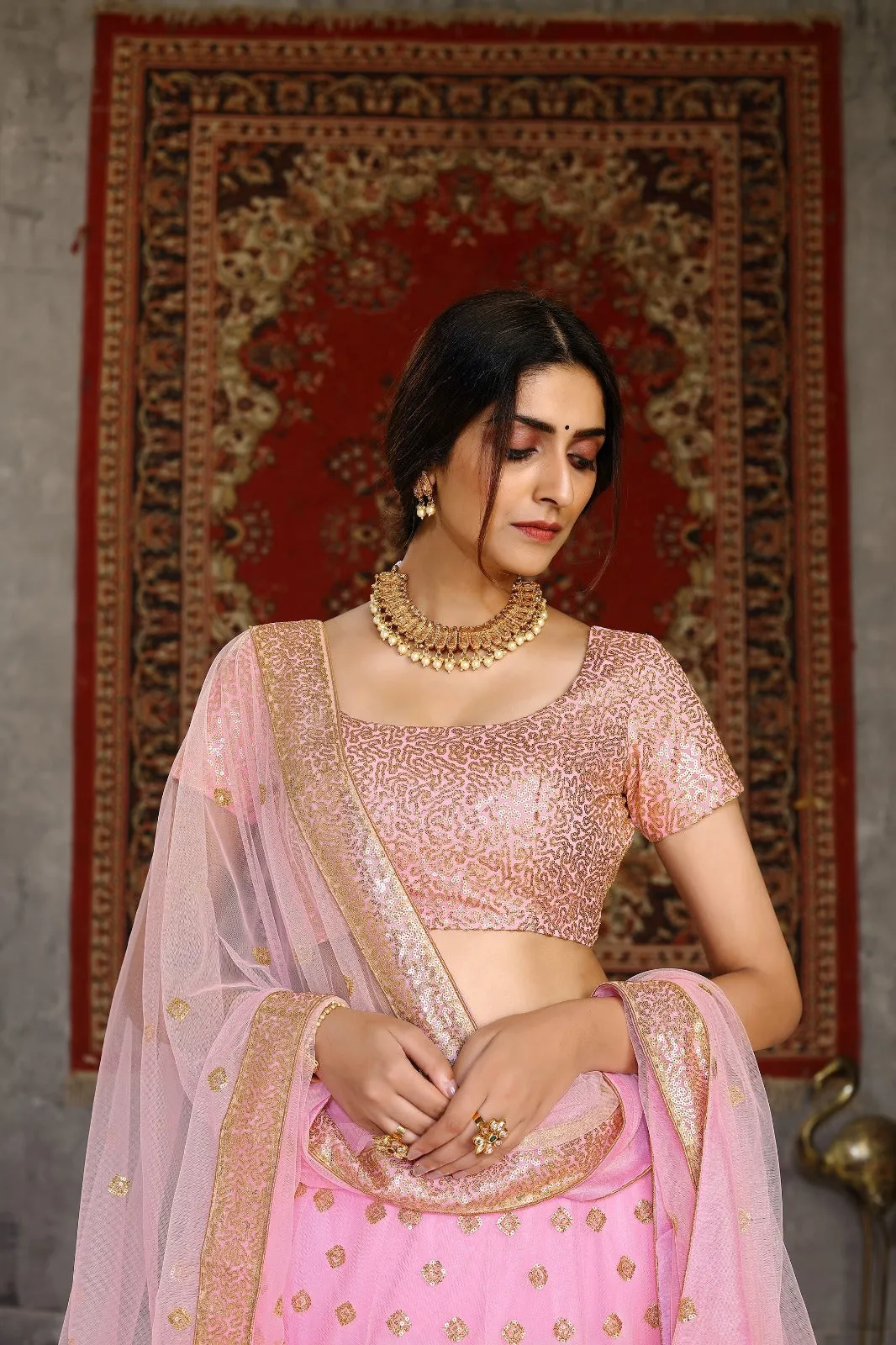 Light Pink Sequined Embroidered Lehenga Choli