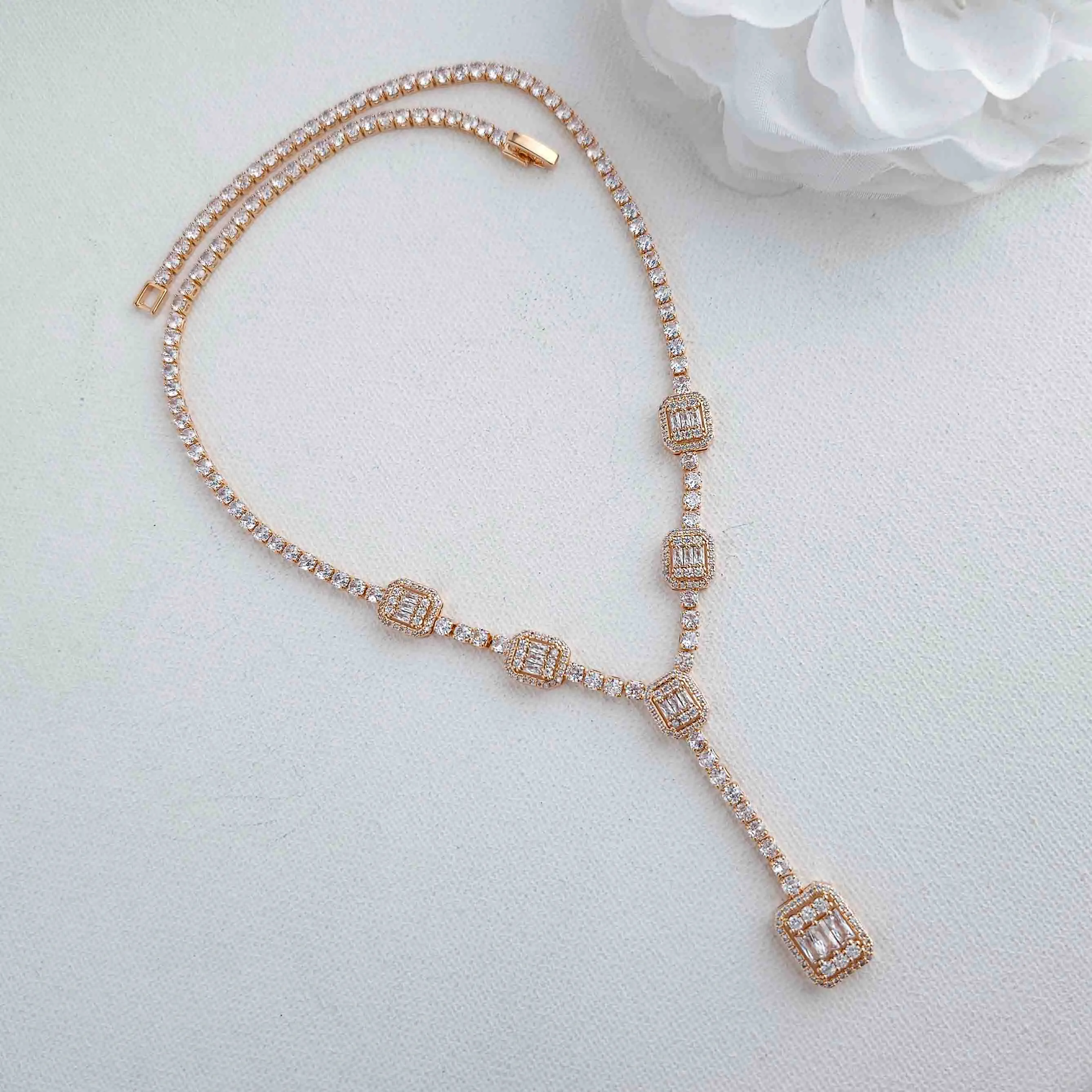 Long Drop Rose Gold Necklace-Edith