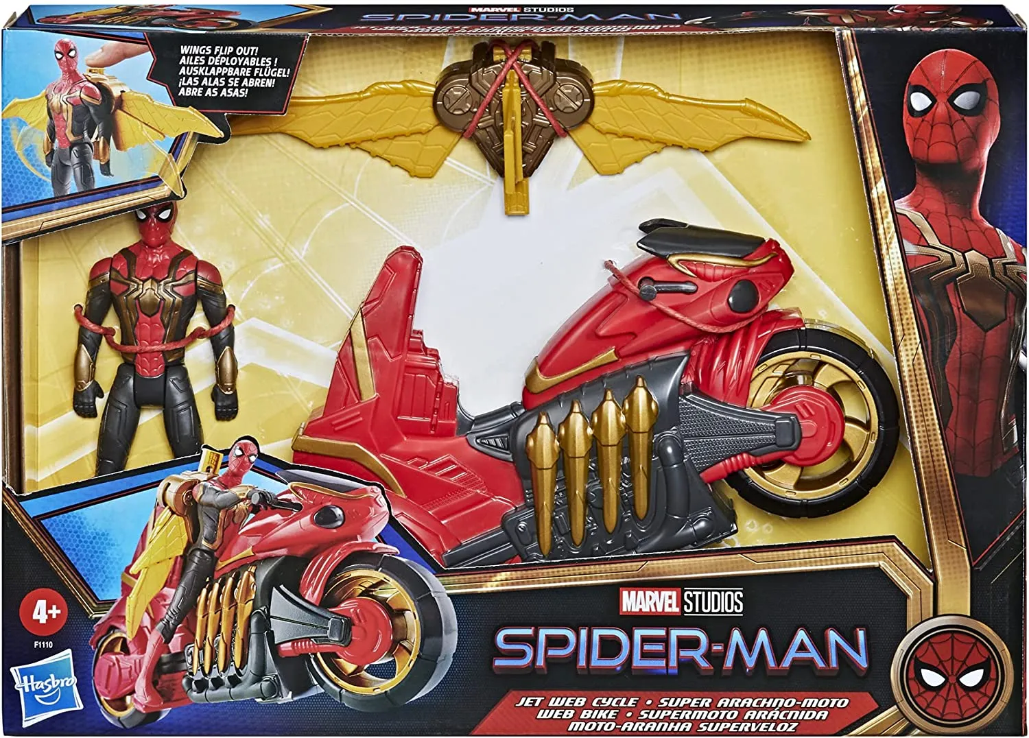 Marvel Spider-Man No Way Home 6-Inch Action Figure and Jet Web Cycle Vehicle Toy With Wings For Kids Ages 4 and Up