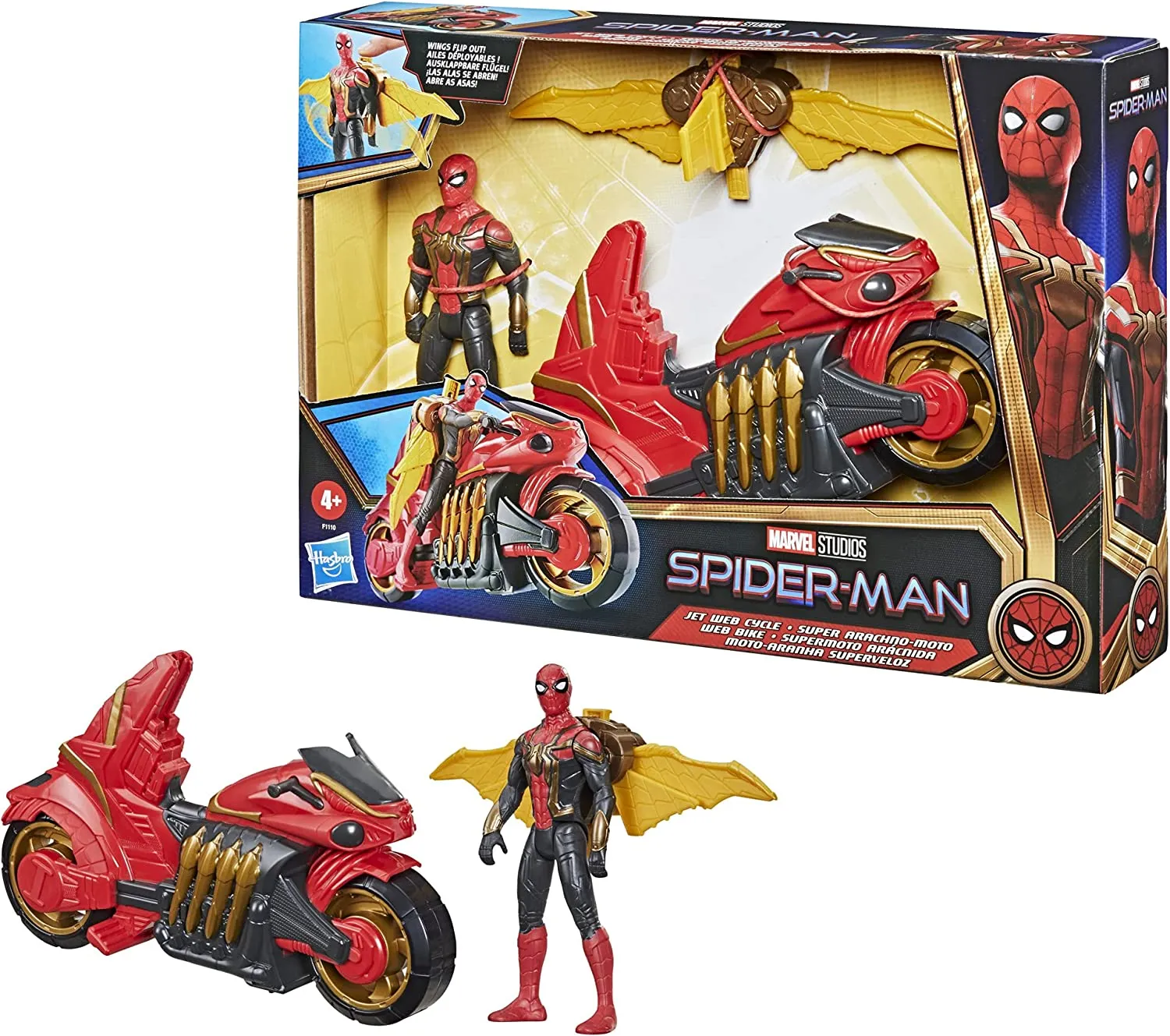 Marvel Spider-Man No Way Home 6-Inch Action Figure and Jet Web Cycle Vehicle Toy With Wings For Kids Ages 4 and Up