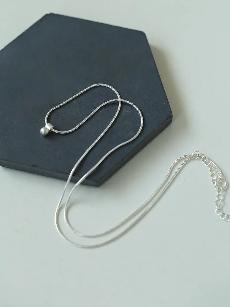 Minimalist Frosted Single Silver Ball Pendant Necklace