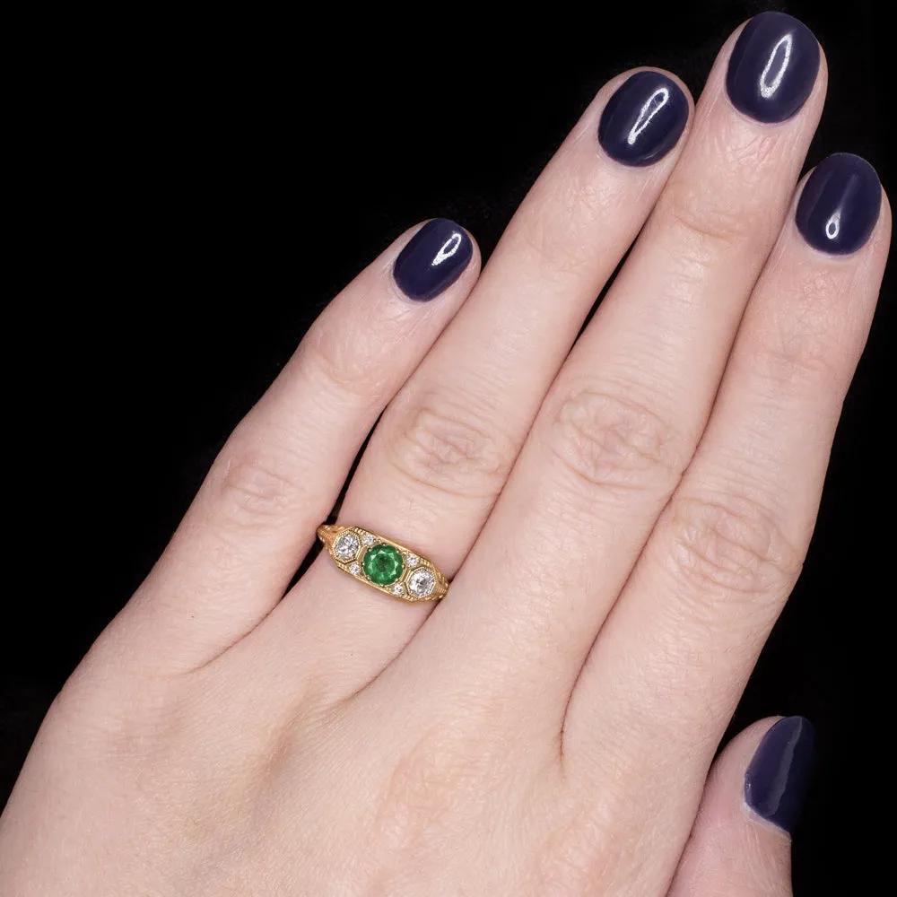 NATURAL EMERALD DIAMOND ART DECO RING VINTAGE STYLE YELLOW GOLD GREEN COCKTAIL