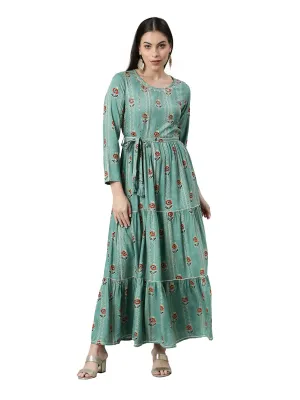 Neerus Women Sea Green Floral Printed Anarkali Kurta