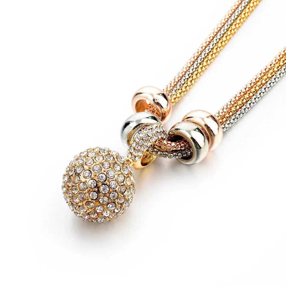 New Design Necklace & Pendant Gold Silver Chain Long Necklace Full Rhinestone Ball Pendant Necklace For Women