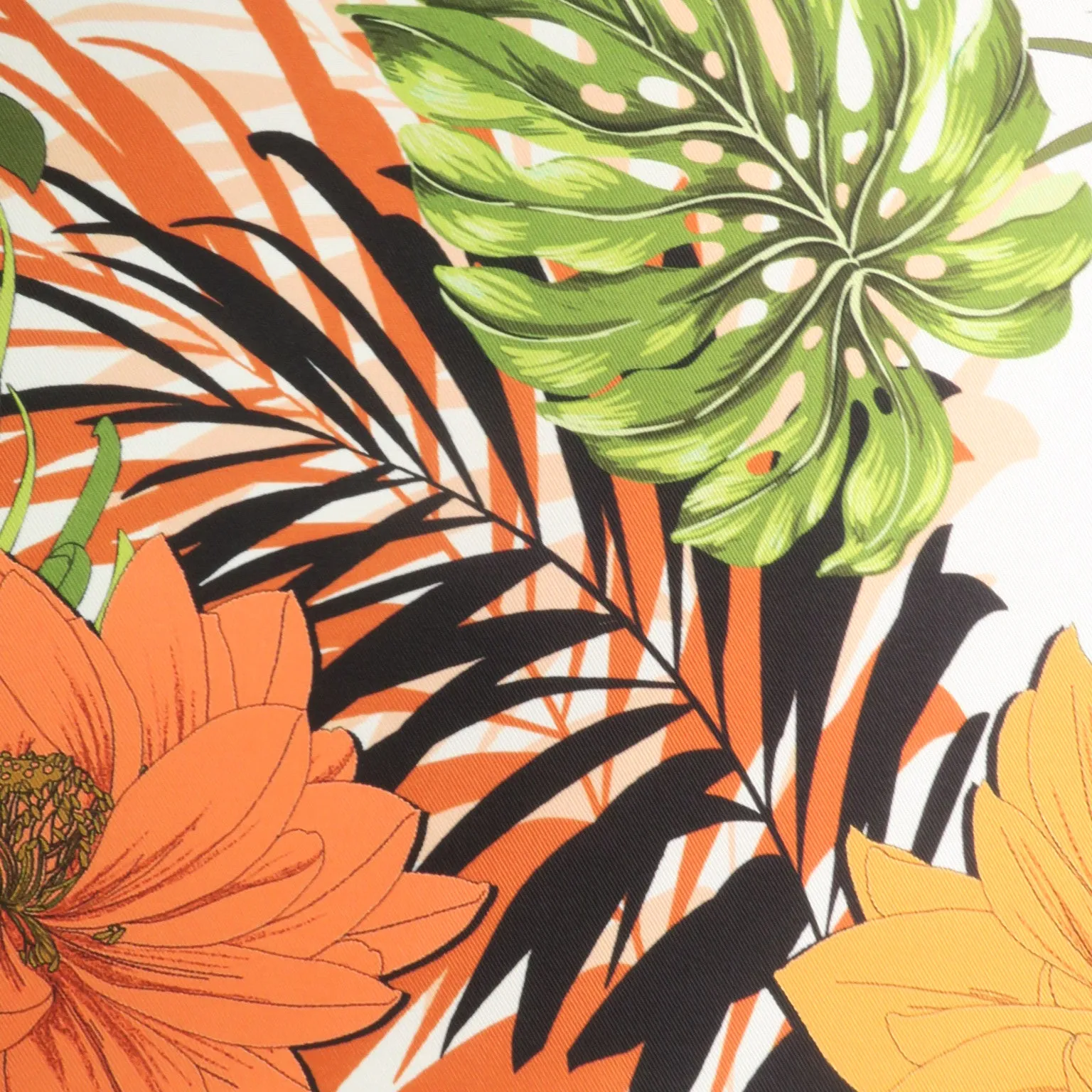 Orange Floral on White Printed Polyester Mikado Fabric