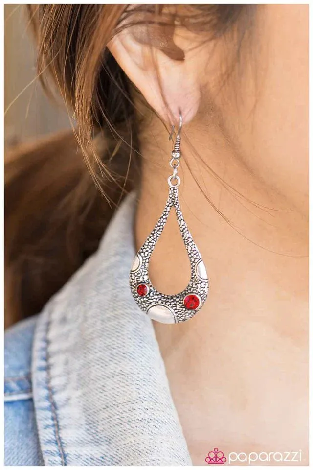 Paparazzi Earring ~ Crocodile Tears - Red