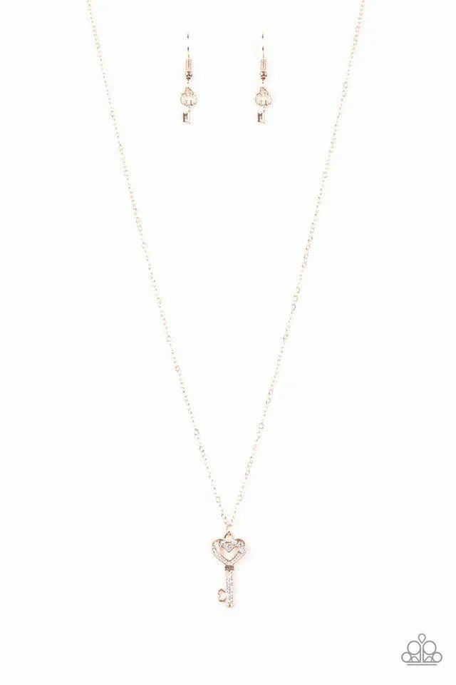 Paparazzi Necklace ~ Lock Up Your Valuables - Rose Gold