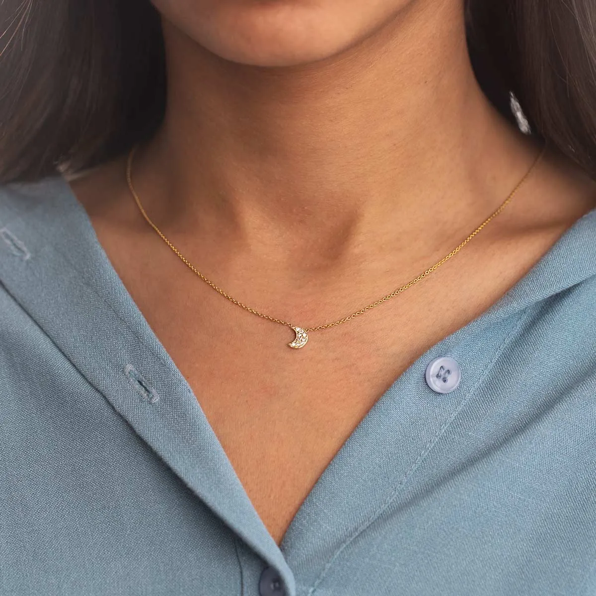 Pavé Diamond Moon Necklace