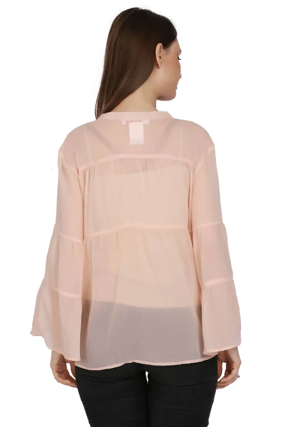 Peach Blossom Chiffon Embroidered Top