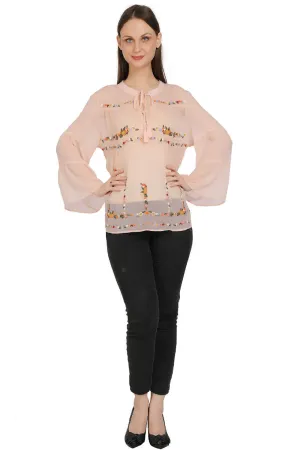 Peach Blossom Chiffon Embroidered Top