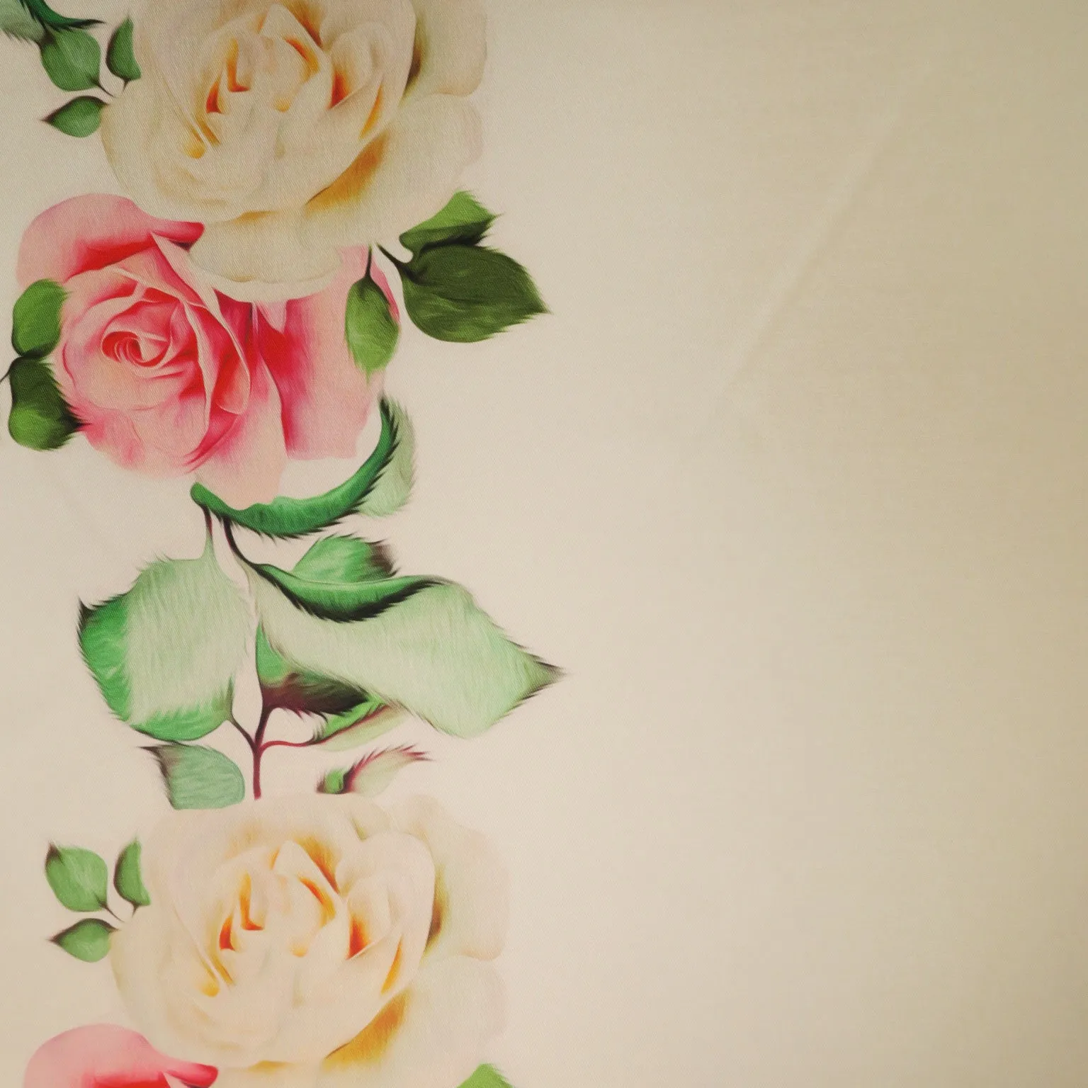 Peach Roses on Blush Background Printed Polyester Mikado Fabric