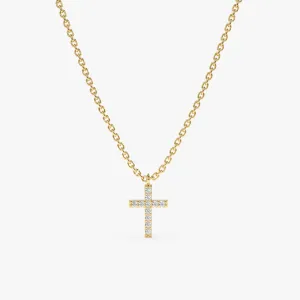 Petite Diamond Cross Necklace, Mary