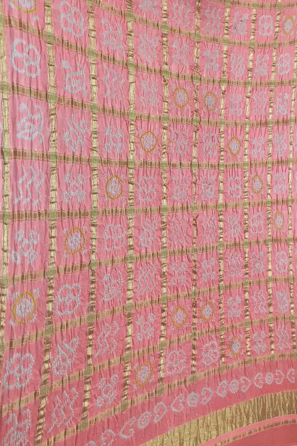 Pink Bandhani Pure Gajji Silk Checks Dupatta