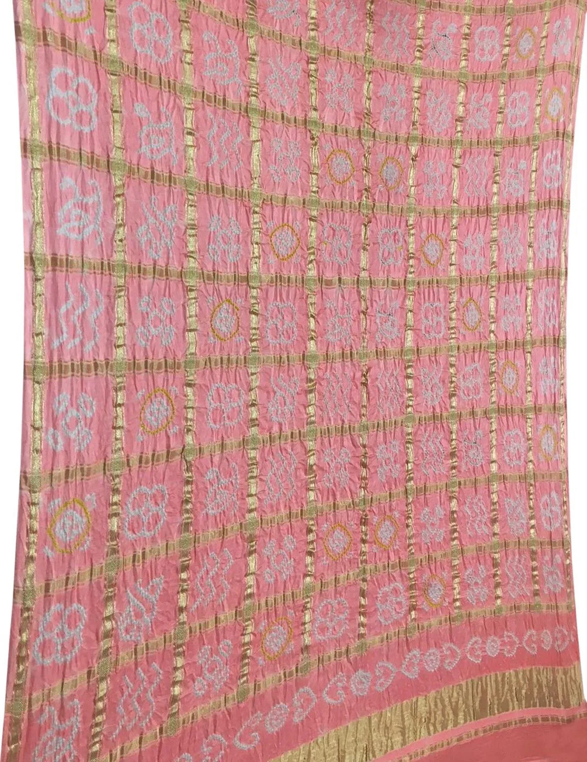 Pink Bandhani Pure Gajji Silk Checks Dupatta