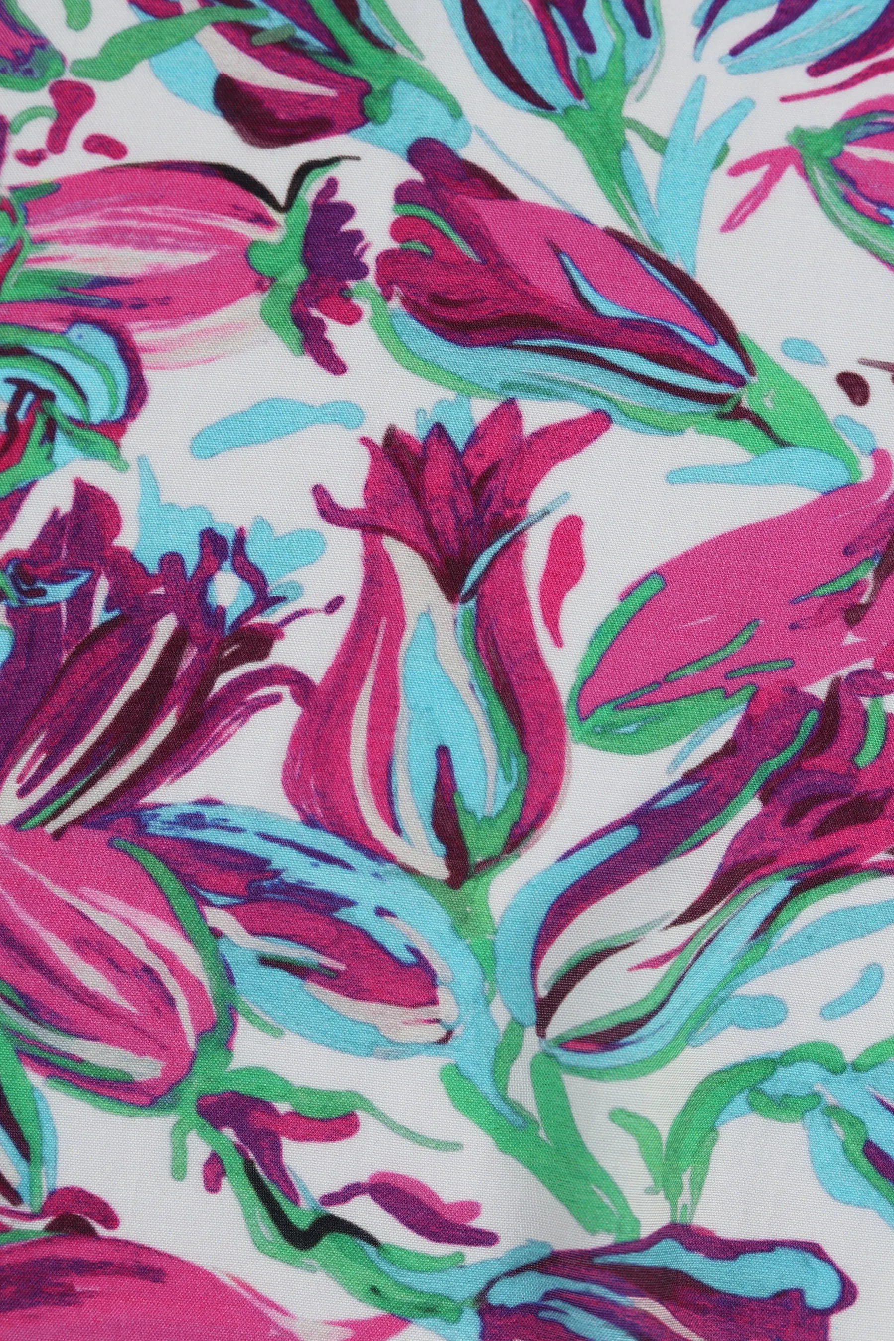 Pink Purple Floral Printed Natural Muslin Silk Fabric