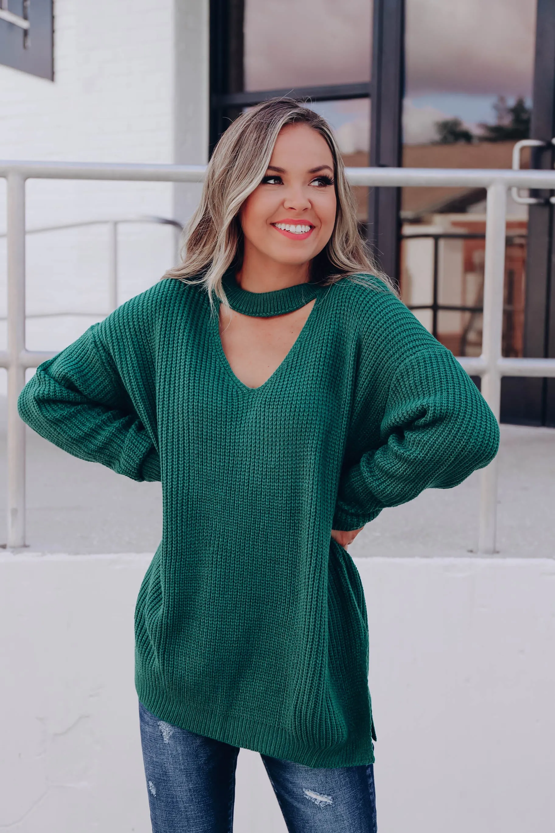 Pull Me Close Cutout Sweater - Green