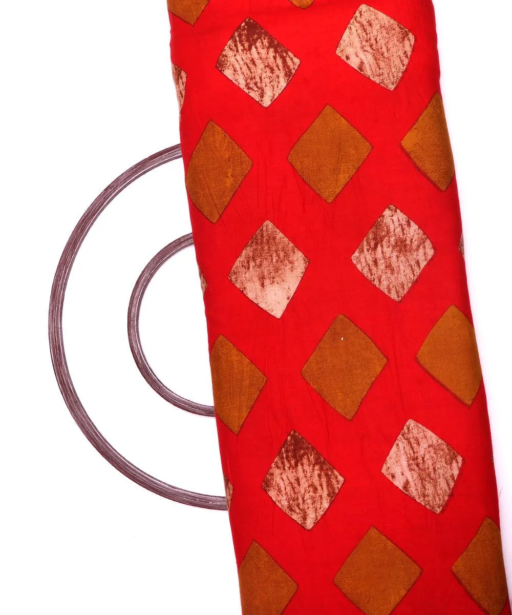 Red Colour Geometric Print Rayon Fabric