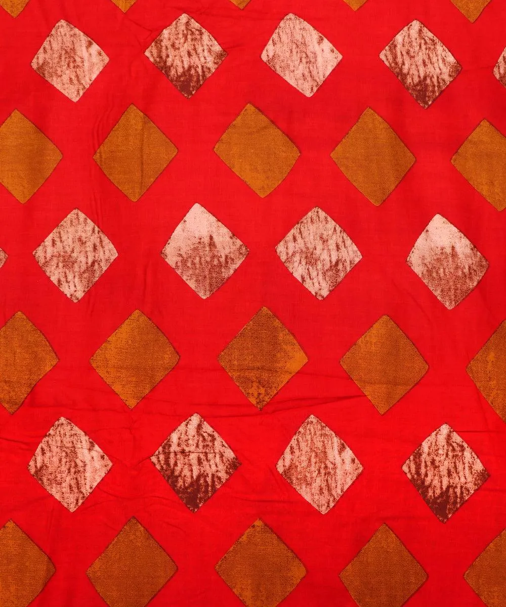 Red Colour Geometric Print Rayon Fabric