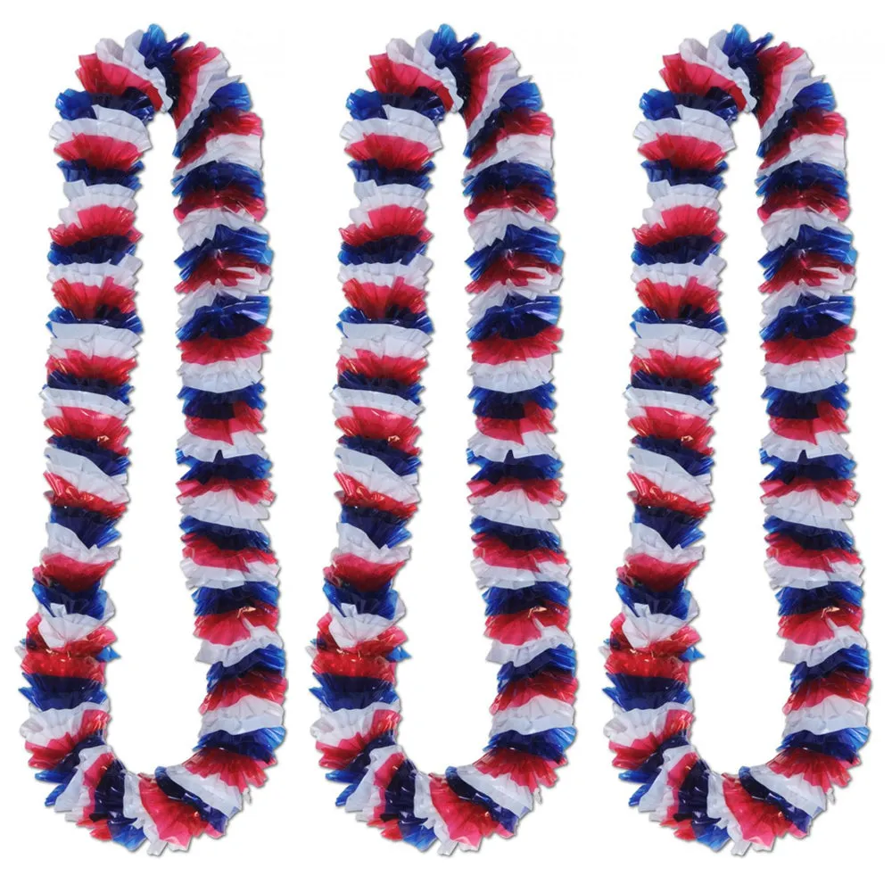 Red White & Blue Hawaiian Lei Necklaces - Pack of 100