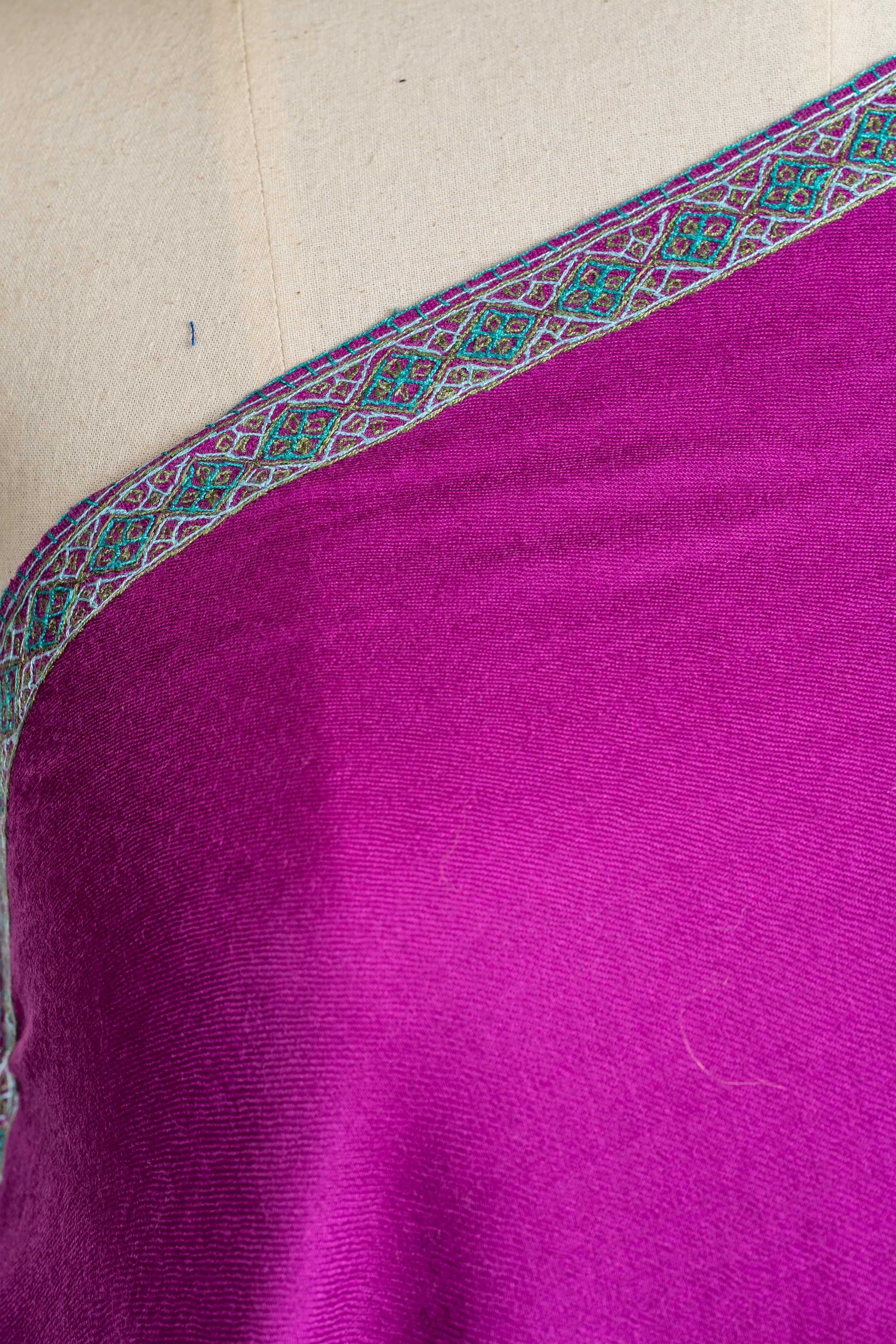 Regal Plum Hand-Embroidered Sozni Merino Wool Shawl