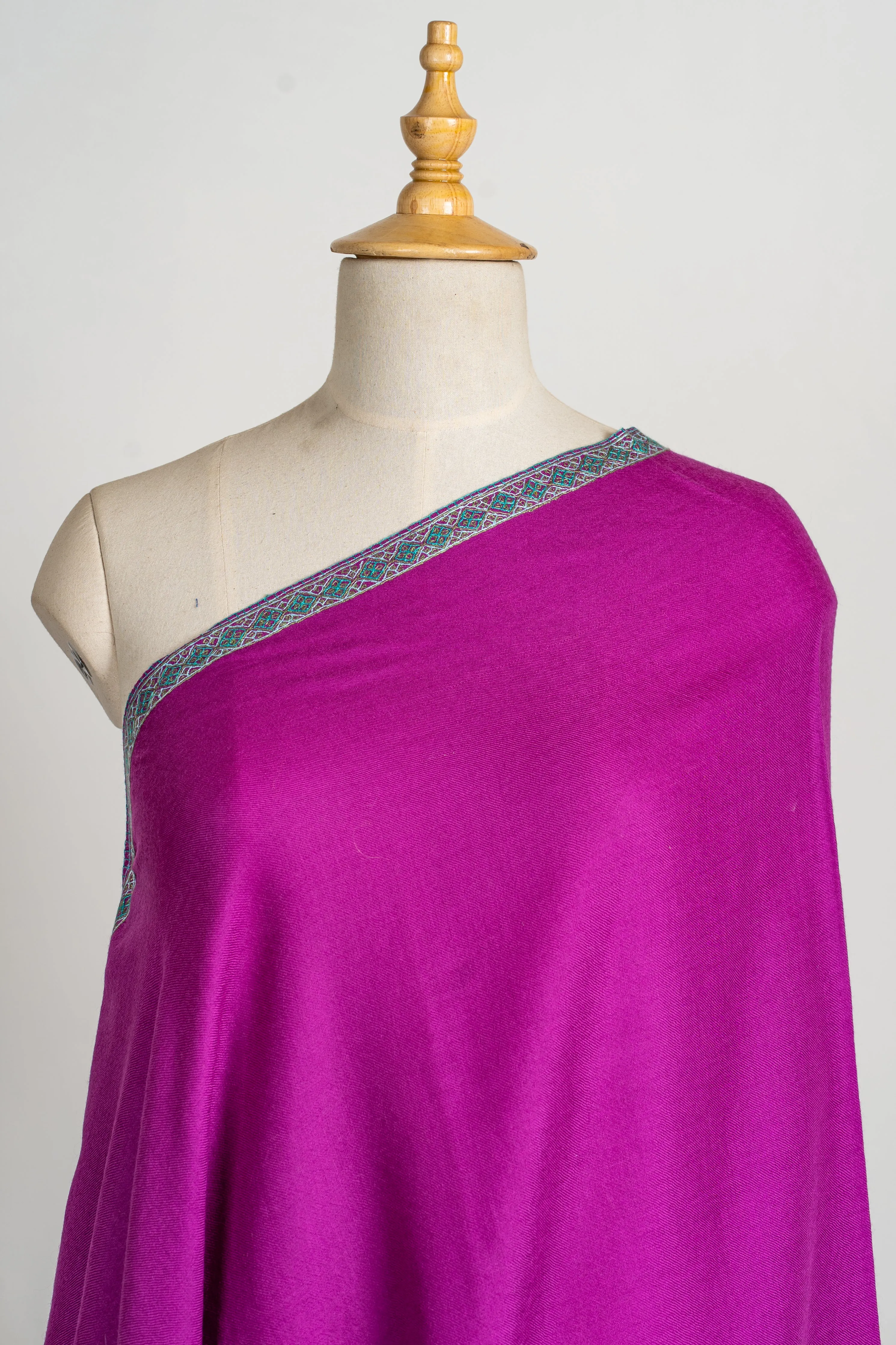 Regal Plum Hand-Embroidered Sozni Merino Wool Shawl