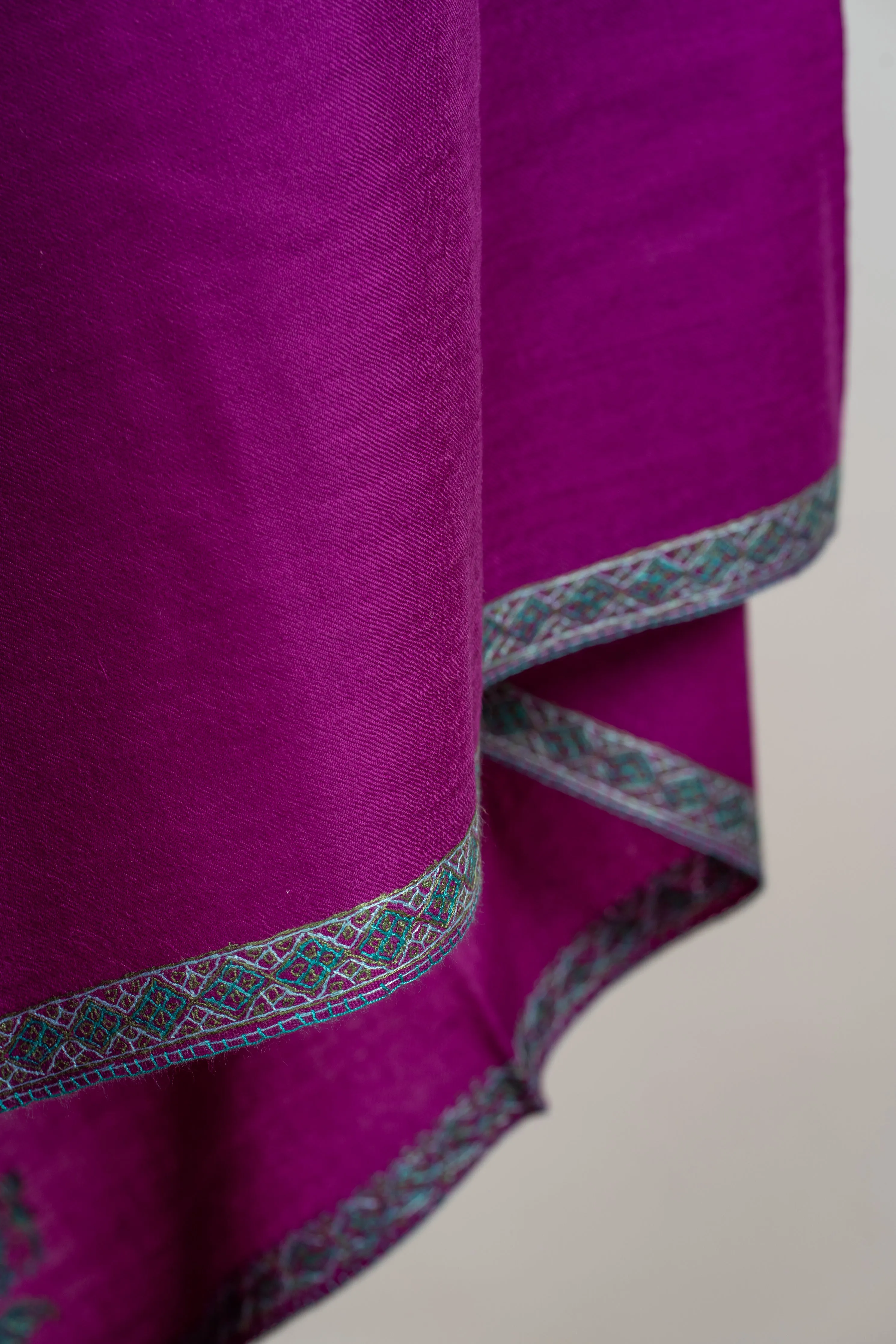 Regal Plum Hand-Embroidered Sozni Merino Wool Shawl