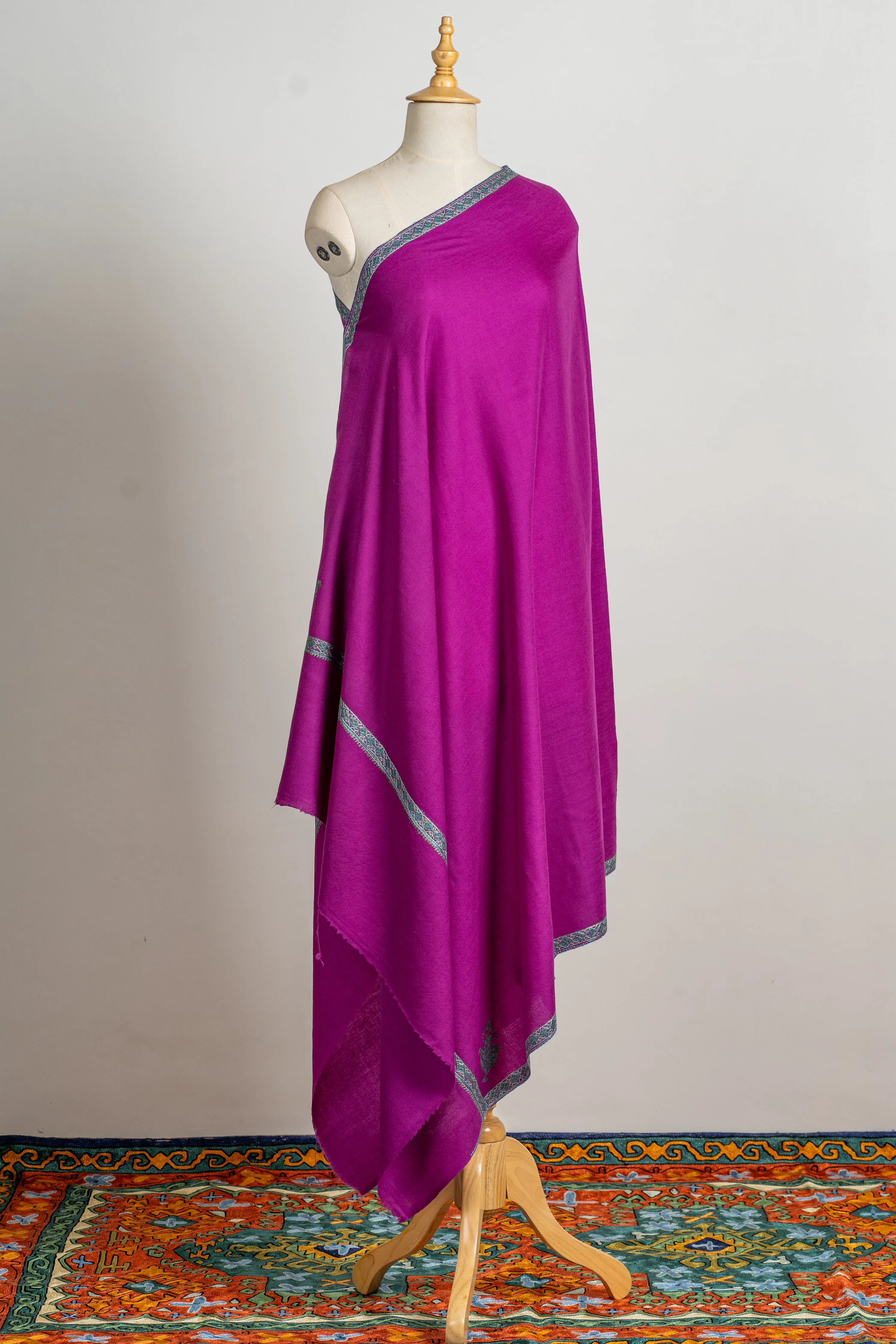 Regal Plum Hand-Embroidered Sozni Merino Wool Shawl