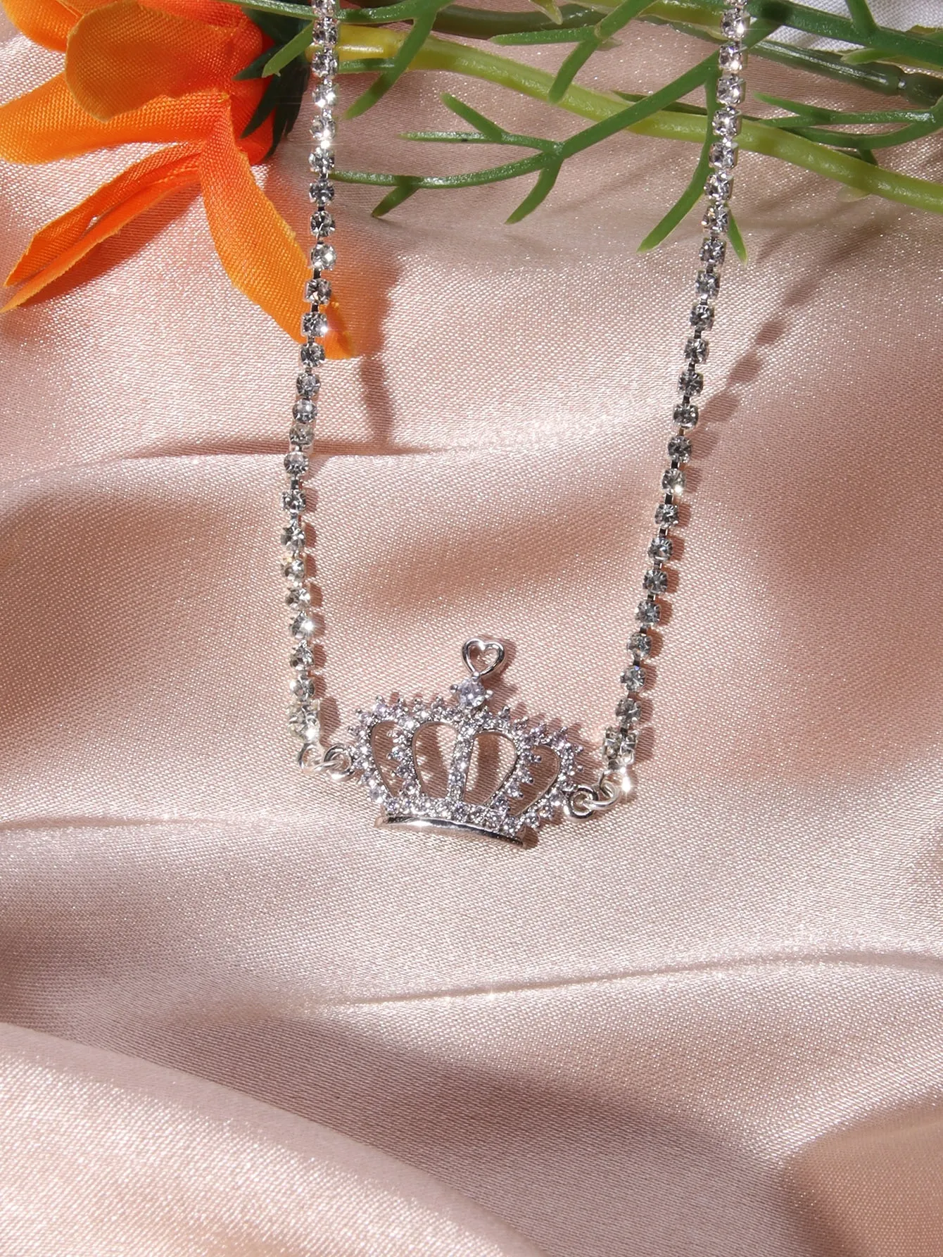 Rhinestone Crown Charm Necklace Statement Necklace Modern Necklace Creative