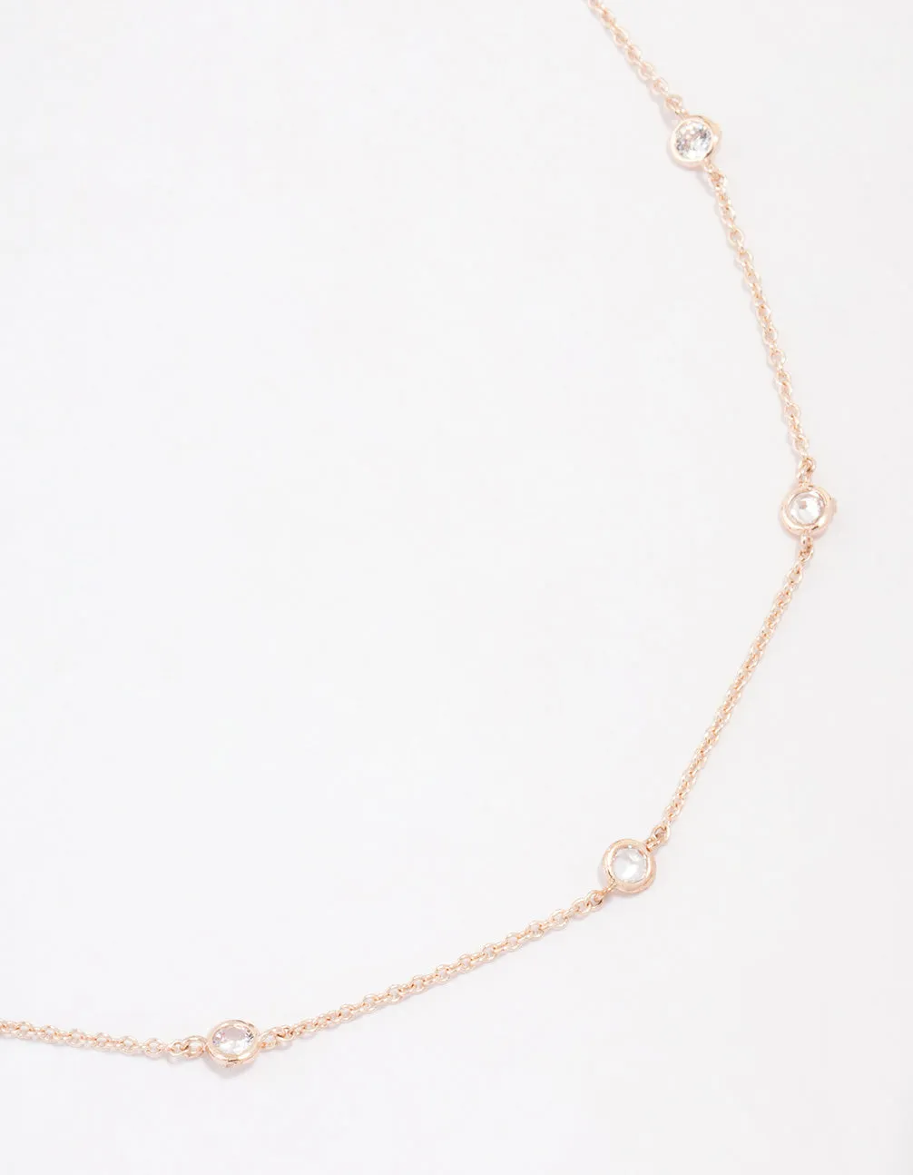 Rose Gold Plated Cubic Zirconia Round Stone Station Necklace