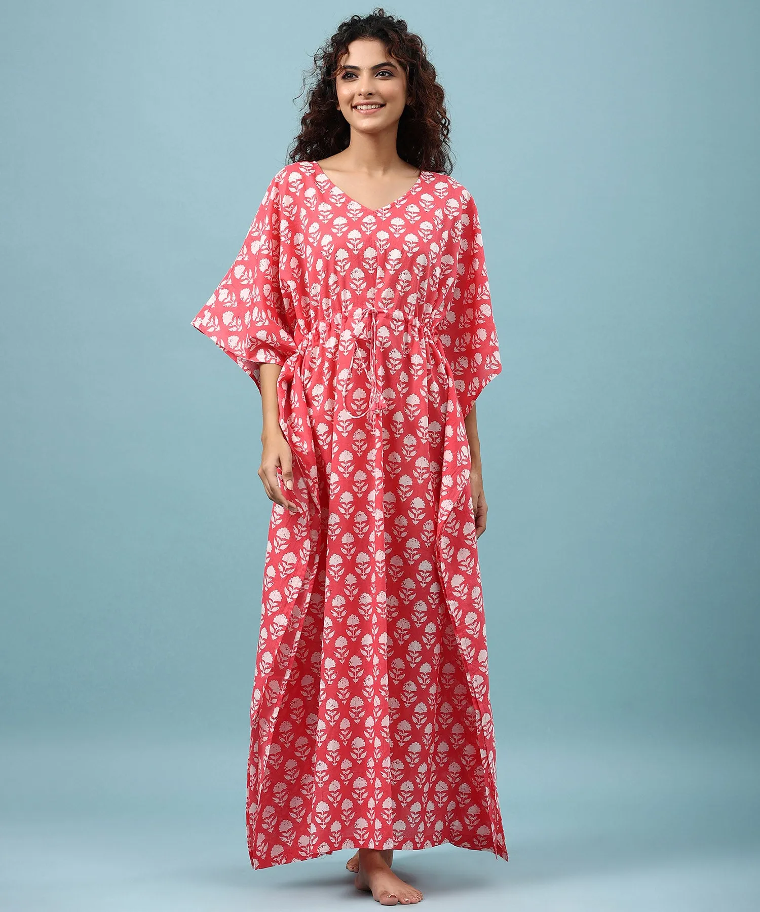 Roses on Pink cotton Kaftan