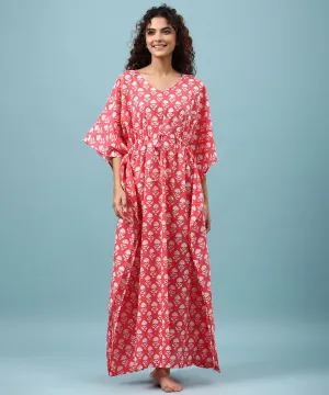 Roses on Pink cotton Kaftan