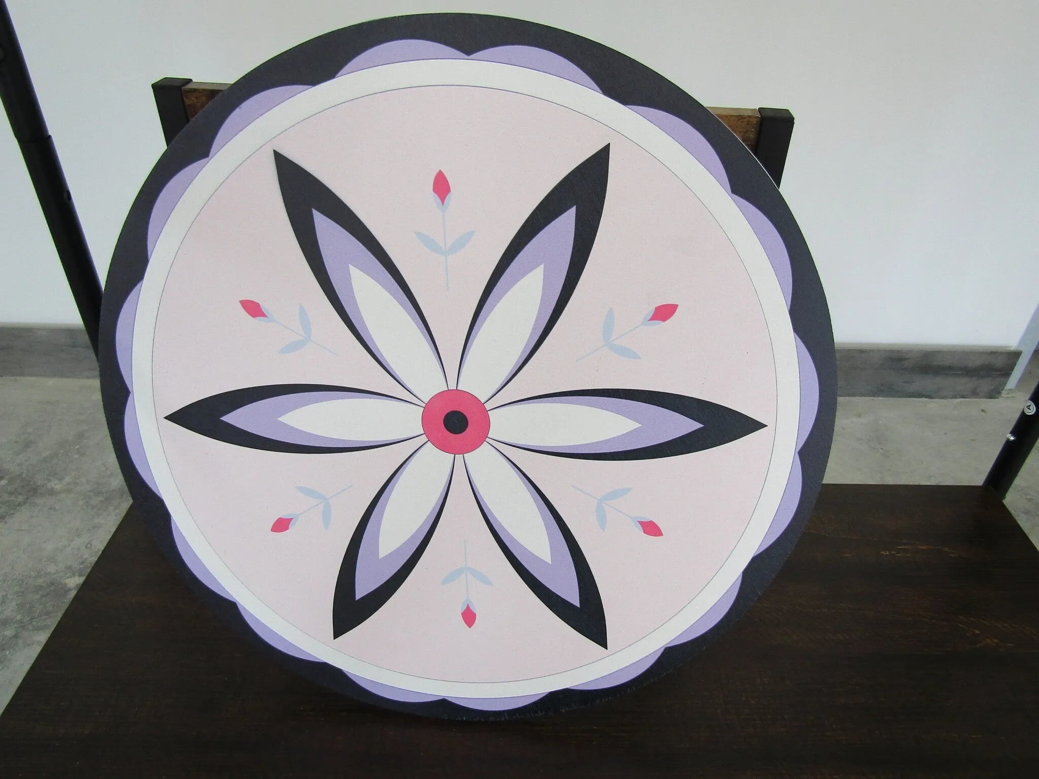 Round Unique Barn Quilt Floral Purple Circle Printed Image UVprinted On Wood Wooden Sign Geometric Shape Image Rustic Primitive Large